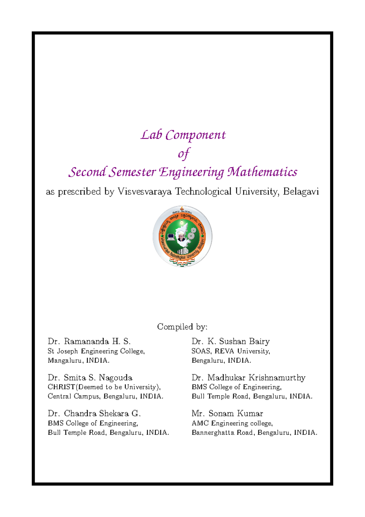 Mathematics Lab Manual with Python - 2nd Sem Engg (VTU) - Studocu