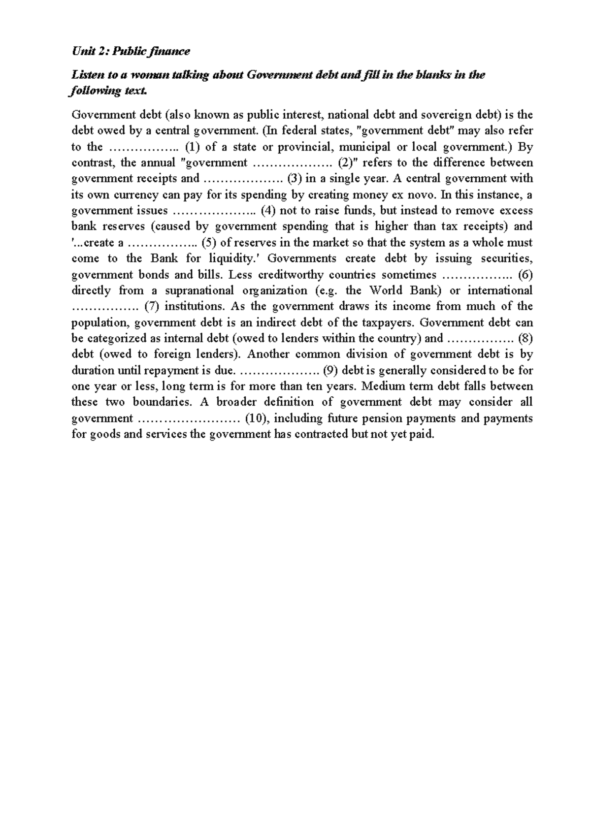 Unit 2: Public Finance - Understanding Government Debt Concepts - Studocu