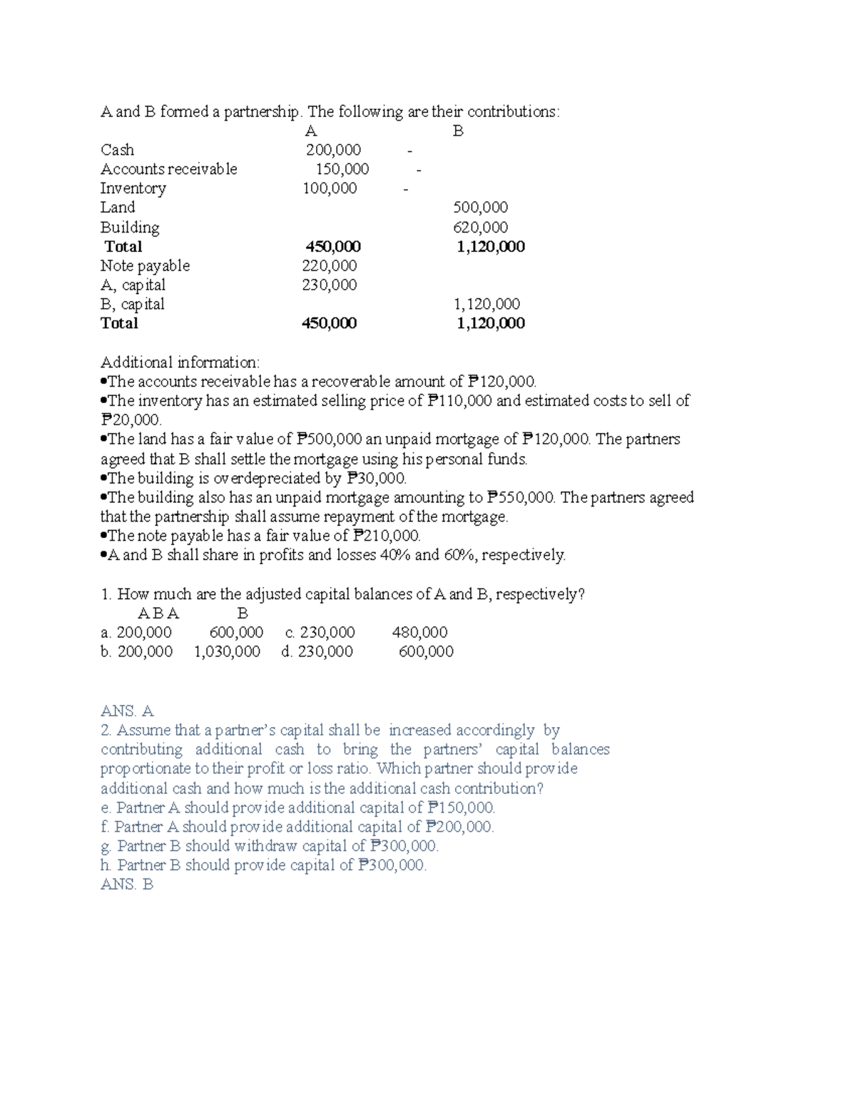 Partnership Formation Analysis: Contributions & Adjustments - Studocu