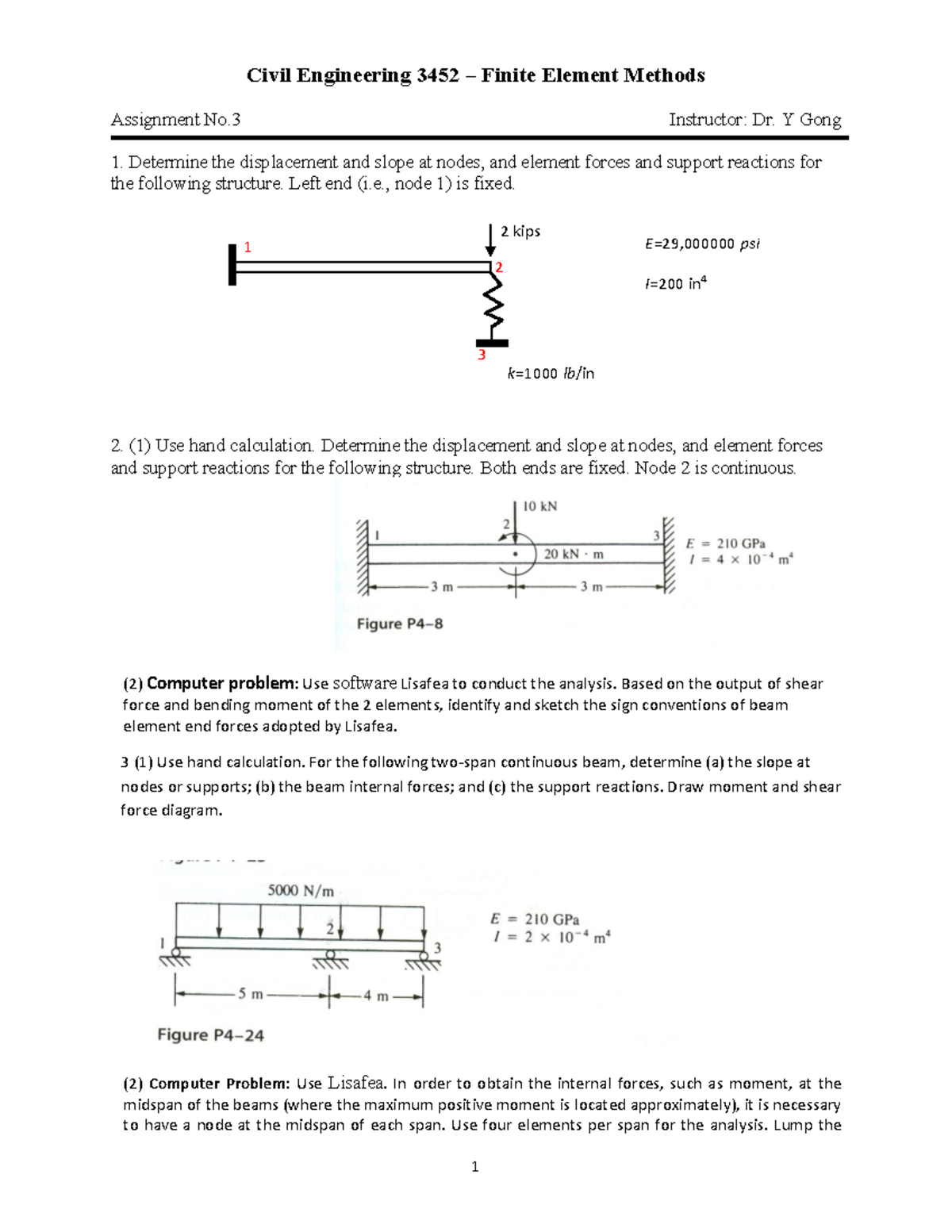Civil Engineering 3452 Assignment 3: Finite Element Methods Analysis ...