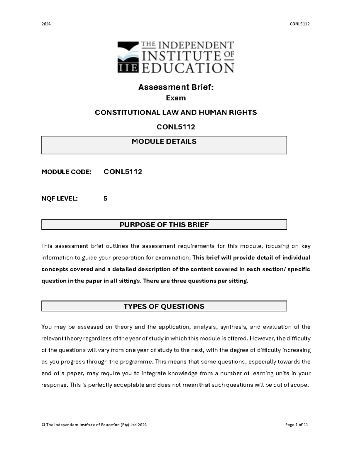 CONL5112 Exam Brief - Constitutional Law & Human Rights Assessment ...