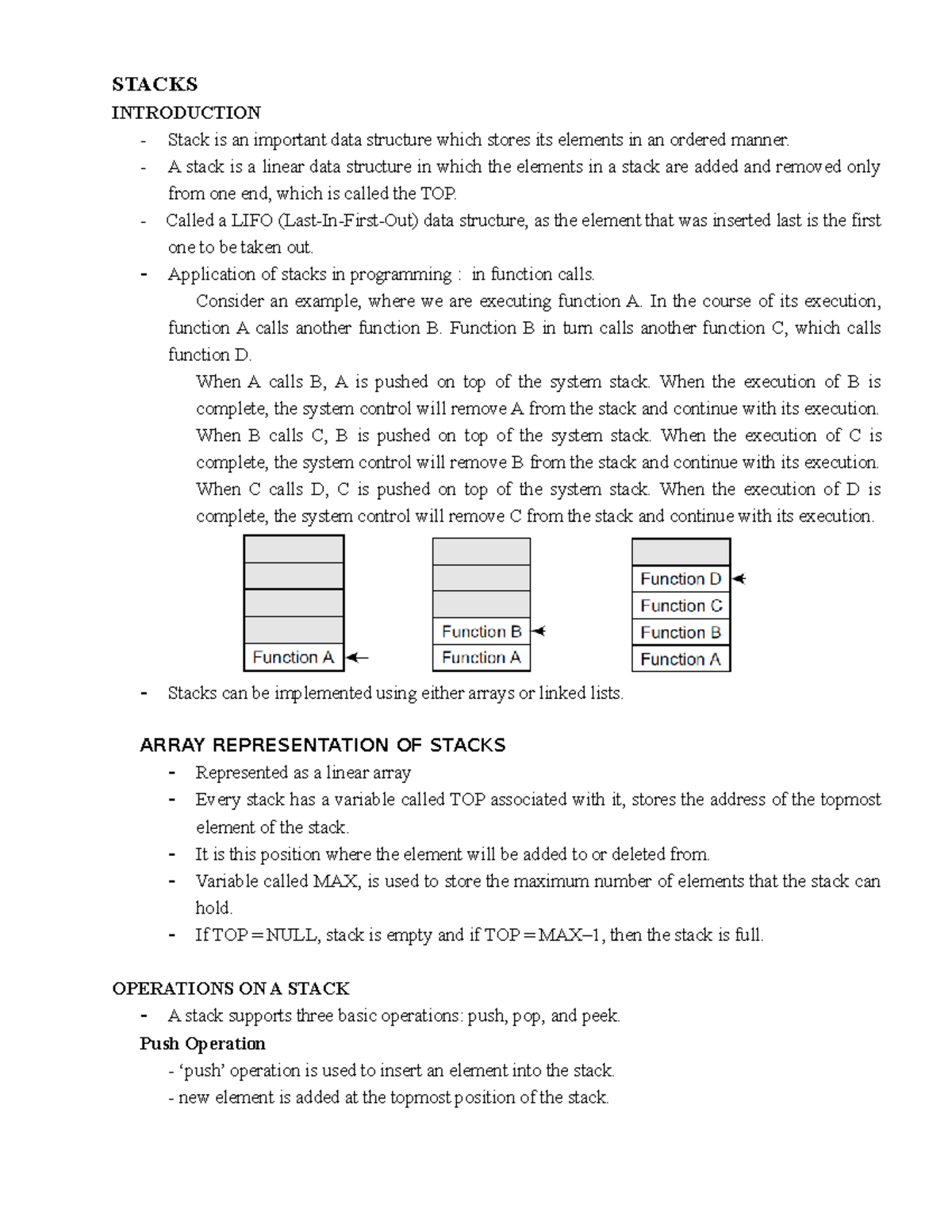 Stacks: Fundamental Concepts and Operations in Data Structures - Studocu
