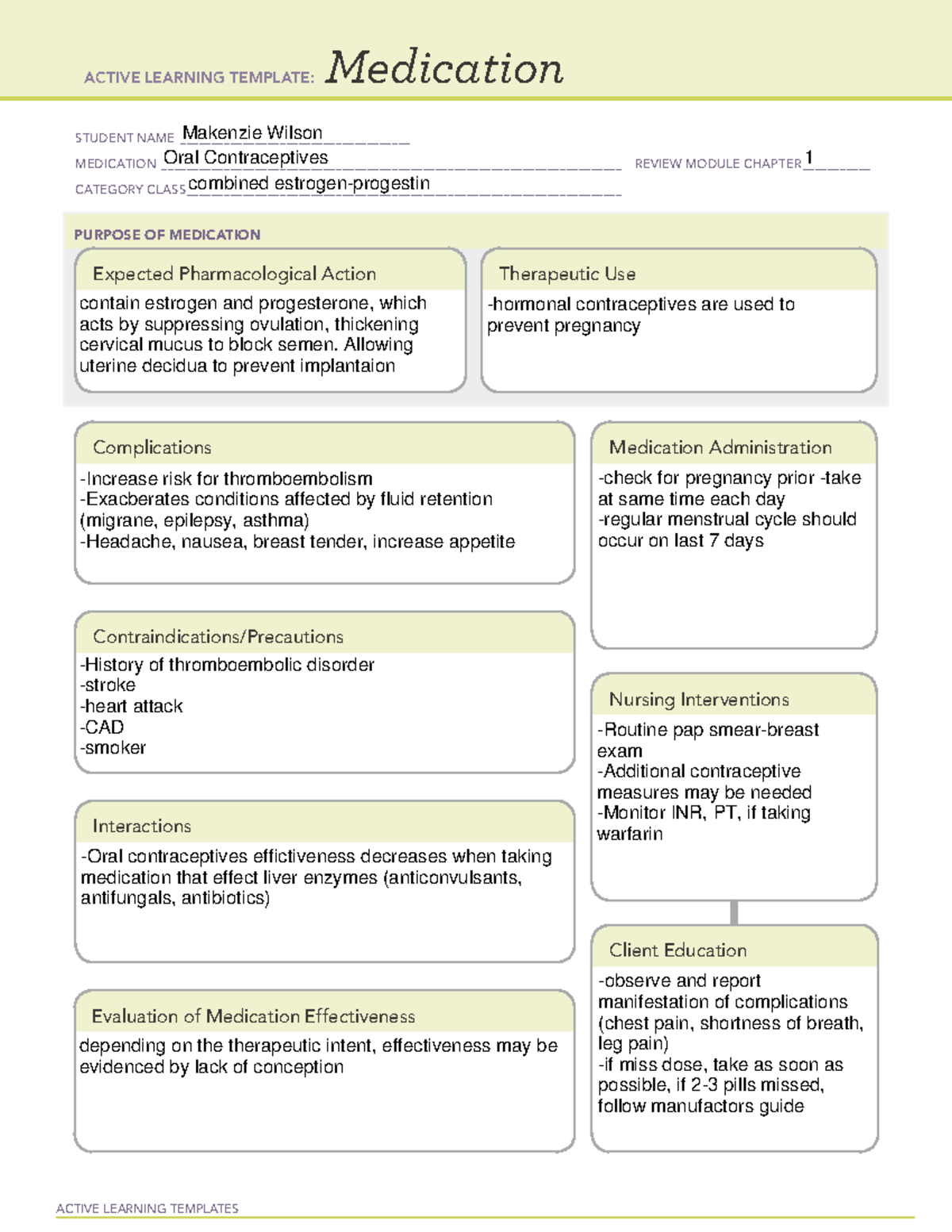 ACTIVE LEARNING TEMPLATE: Oral Contraceptives Review Module - Studocu