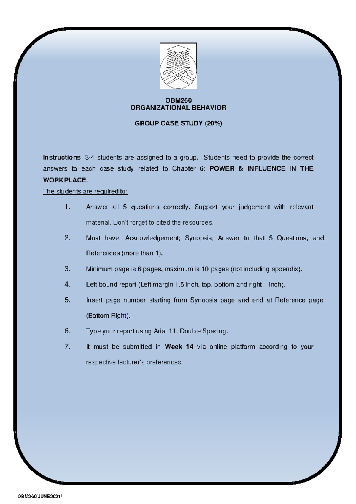 Case Study steve job - OBM 260 /JUNE 202 1/ OBM ORGANIZATIONAL BEHAVIOR ...