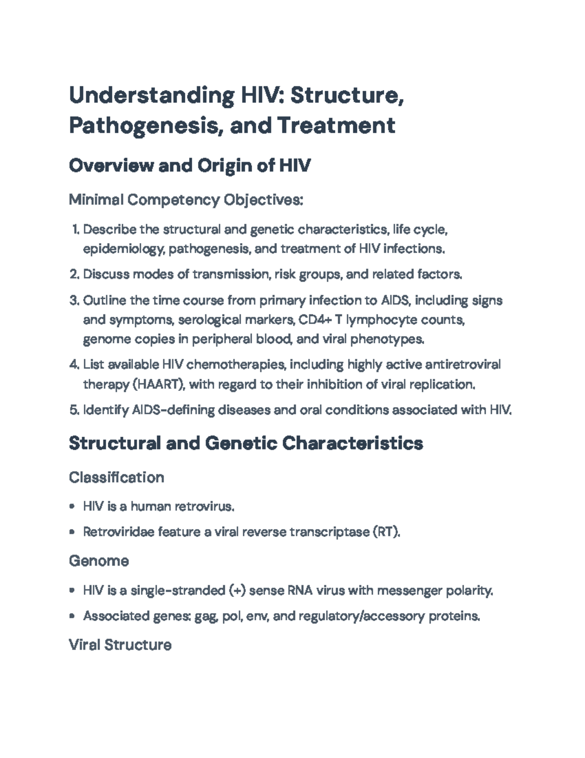 HIV Overview (Course Code): Structure, Pathogenesis, Treatment ...