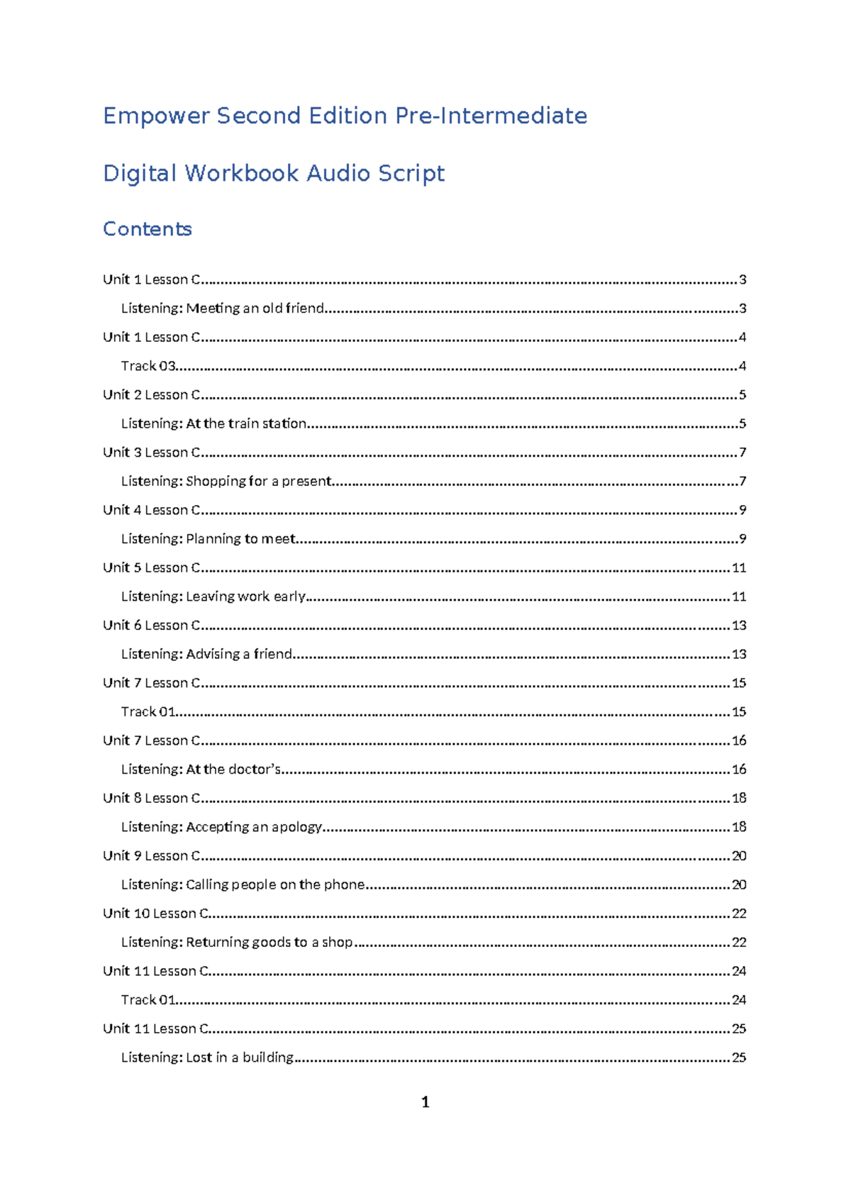 Digital Workbook Audio Scripts: Unit Lessons C Overview - Studocu