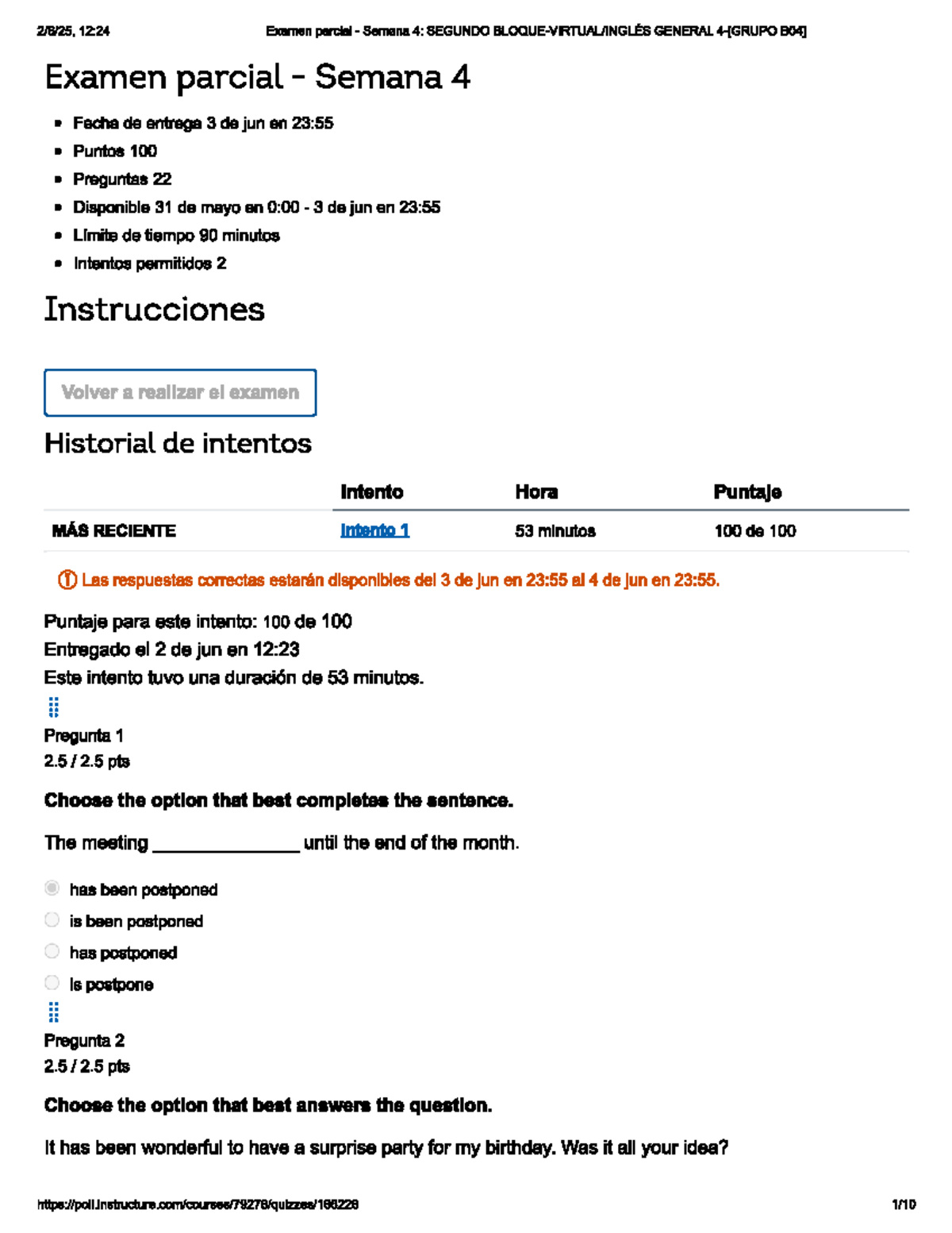 Examen Parcial Semana 4: SEGUNDO GENERAL - 100 Puntos - Studocu