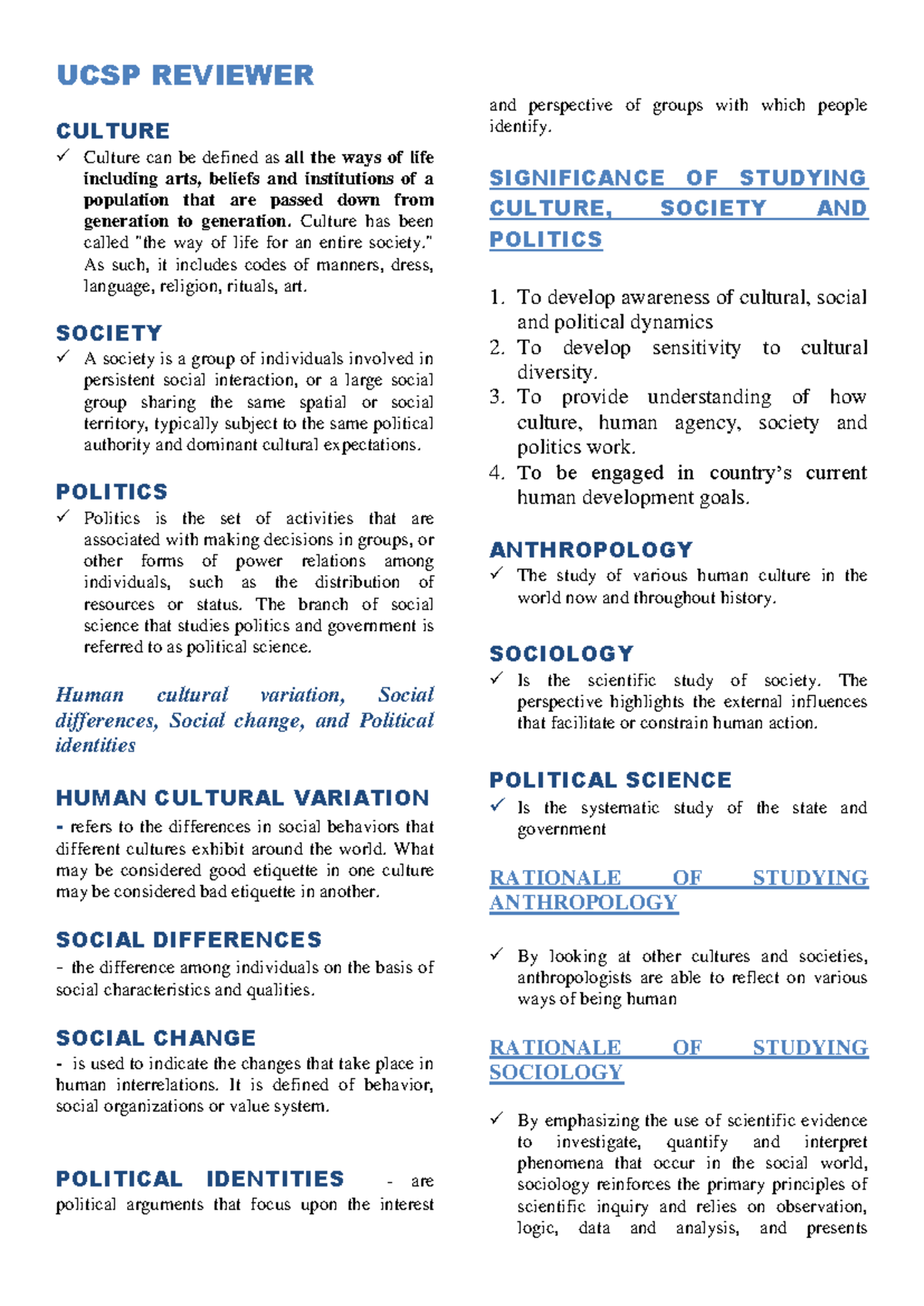 UCSP - Review on Culture, Society, and Politics Dynamics - Studocu