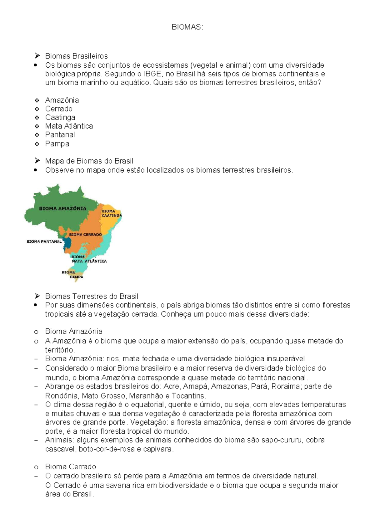 Resumo dos Biomas Brasileiros: Diversidade e Características - Studocu