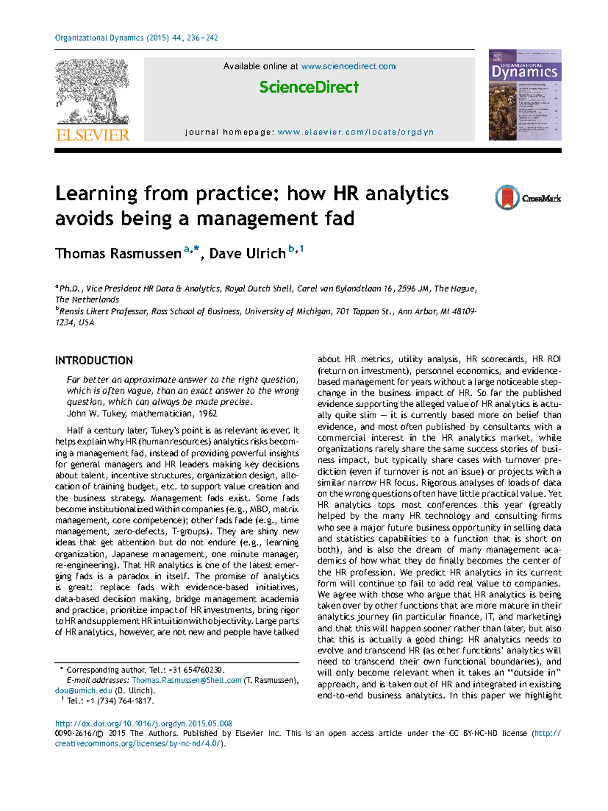Pm4077 Week 1 Reading: How HR Analytics Can Avoid Management Fads - Studocu