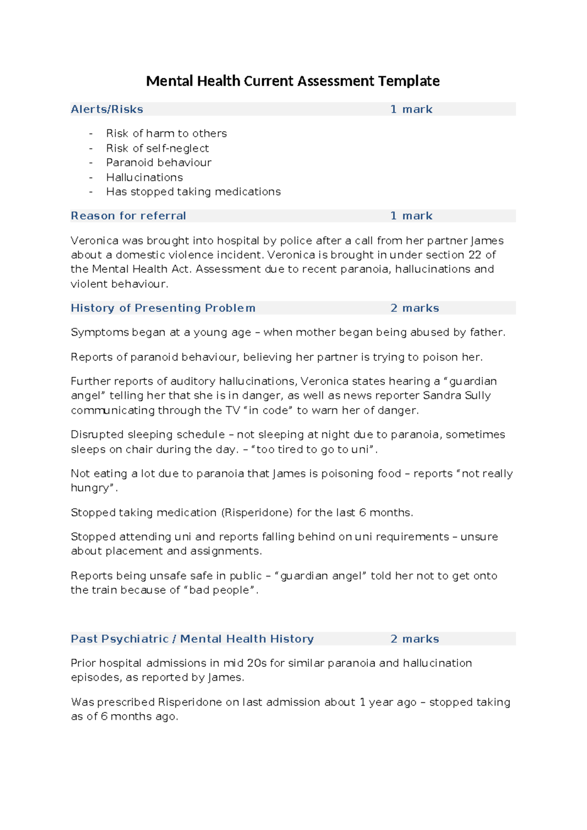 MSE Template 2026: Mental Health Assessment of Veronica - Studocu