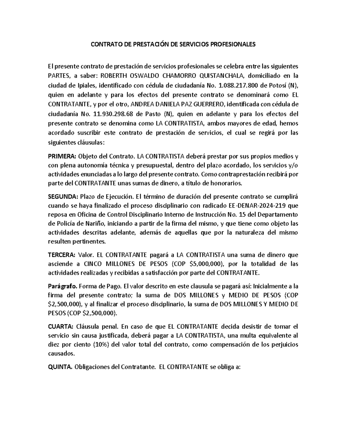 Contrato de Prestación de Servicios Profesionales - Defensa Legal - Studocu