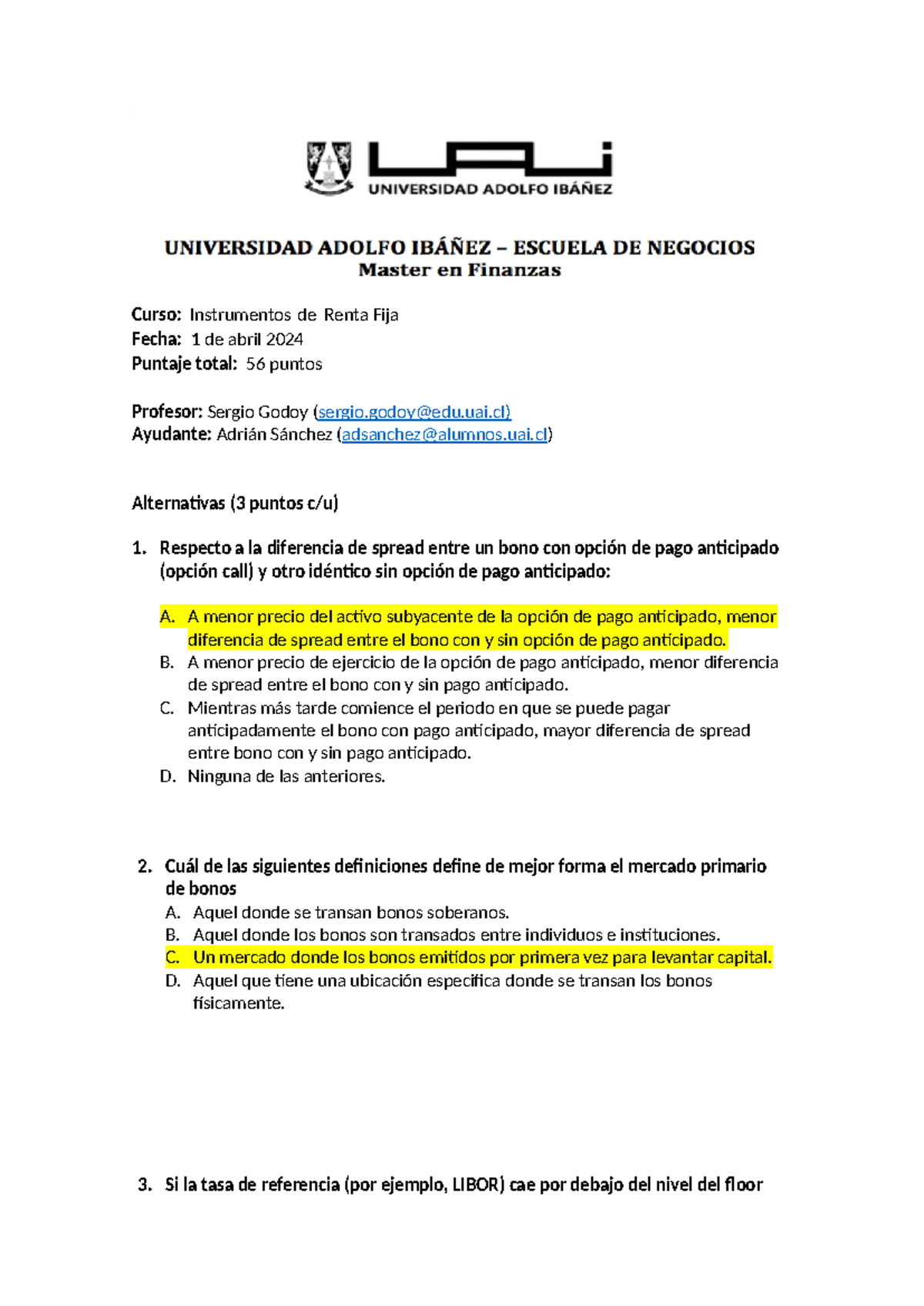 Pauta Prueba 1: Instrumentos de Renta Fija - 1 abril 2024 - Document Preview