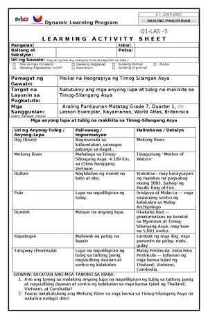 LAS DAY 2 AP 7 - LEARNING ACTIVITY SHEETS ARALING PANLIPUNAN 7 - Studocu