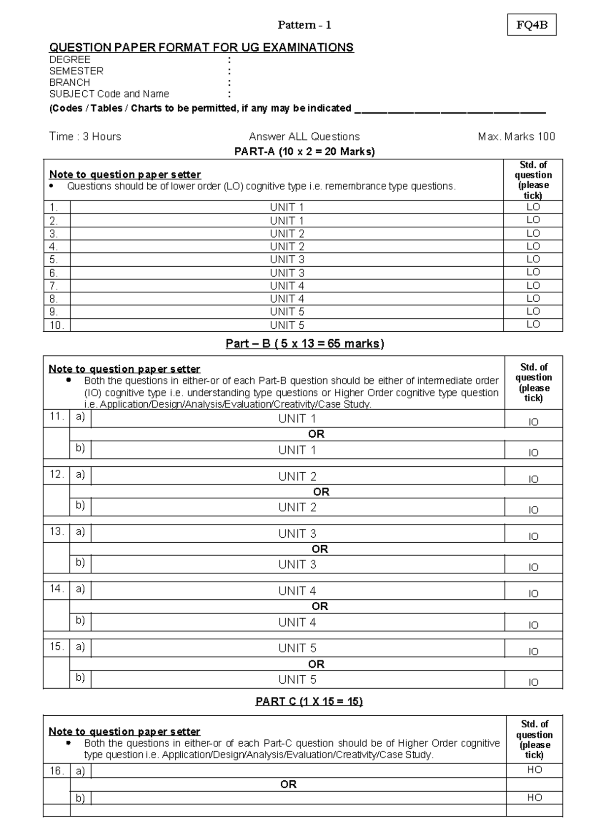 FQ4B 2025 UG Exam QP Pattern 1 Format Guidelines - Studocu