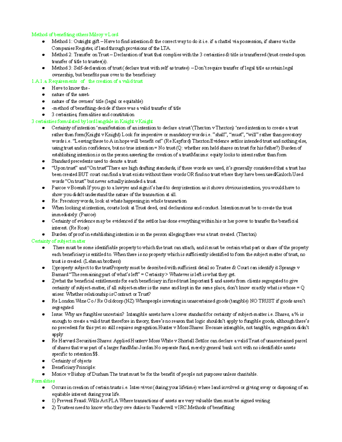 Trust Law Final Exam Notes (Course Code: LAW123) - Studocu