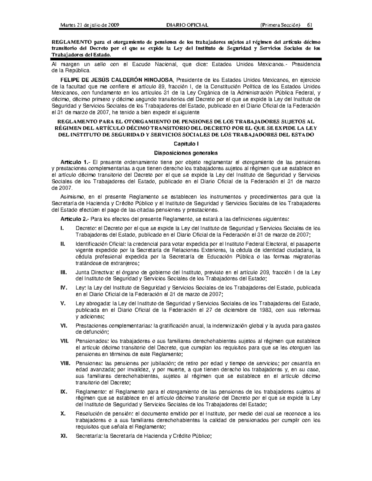 Reglamento para el Otorgamiento de Pensiones - Ley del ISSSTE - Studocu