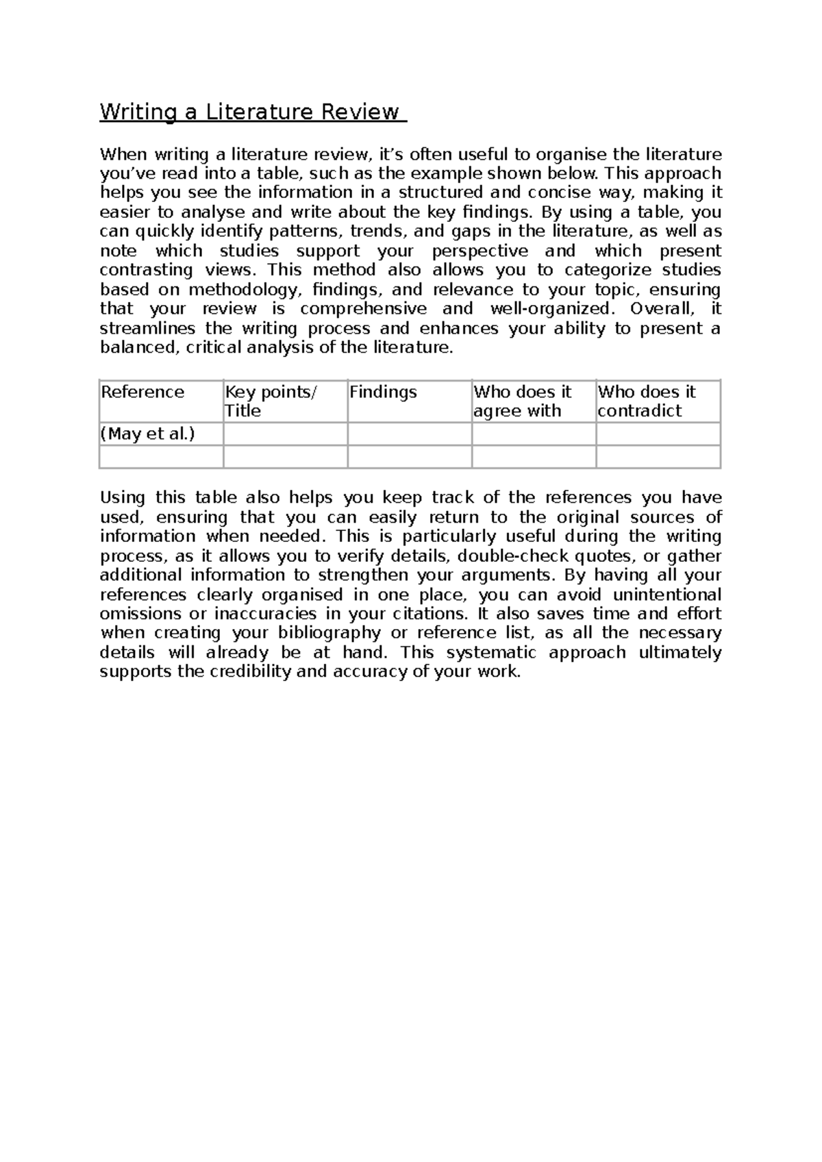 Writing a Literature Review - This approach helps you see the ...