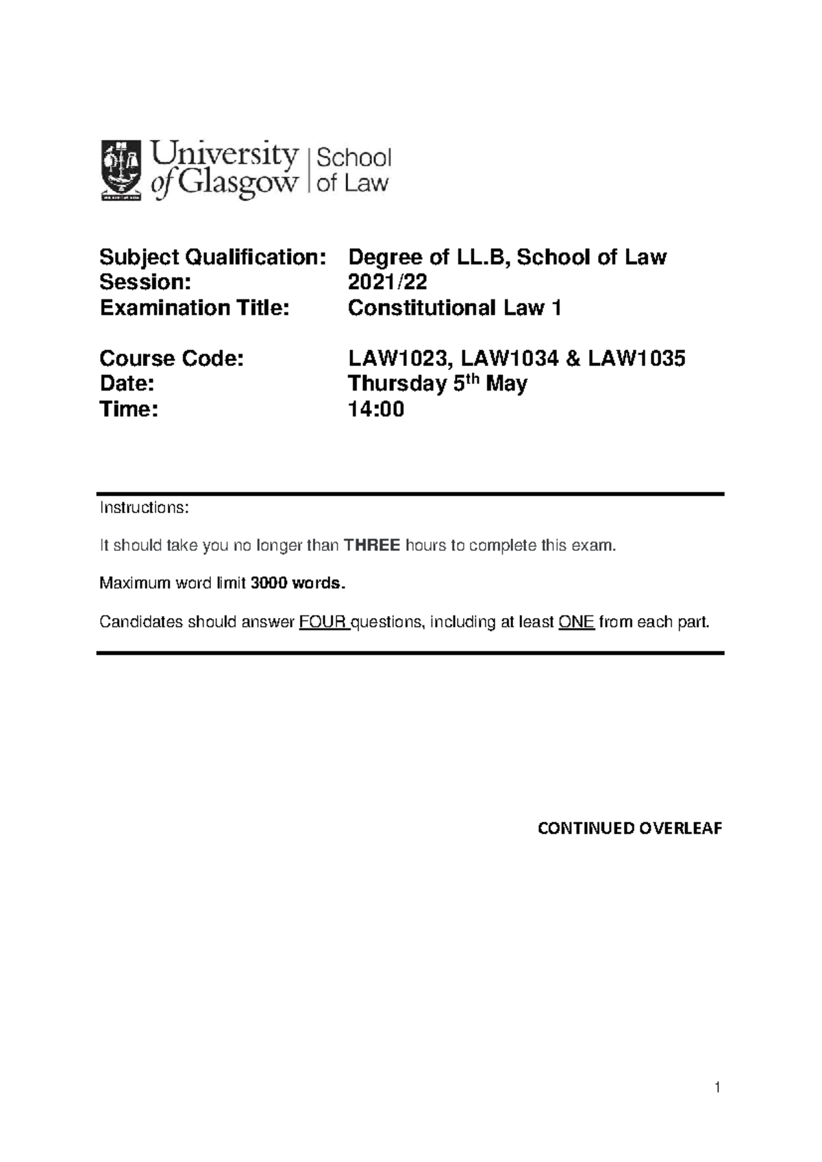 Constitutional Law 1 Exam Notes - LAW1023, LAW1034, LAW1035 - Studocu