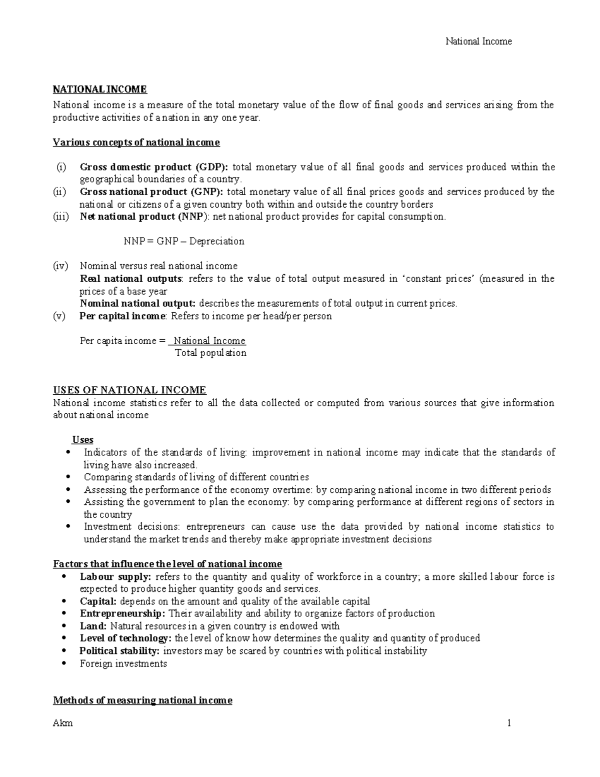 Business Information Technology - National Income NATIONAL INCOME ...