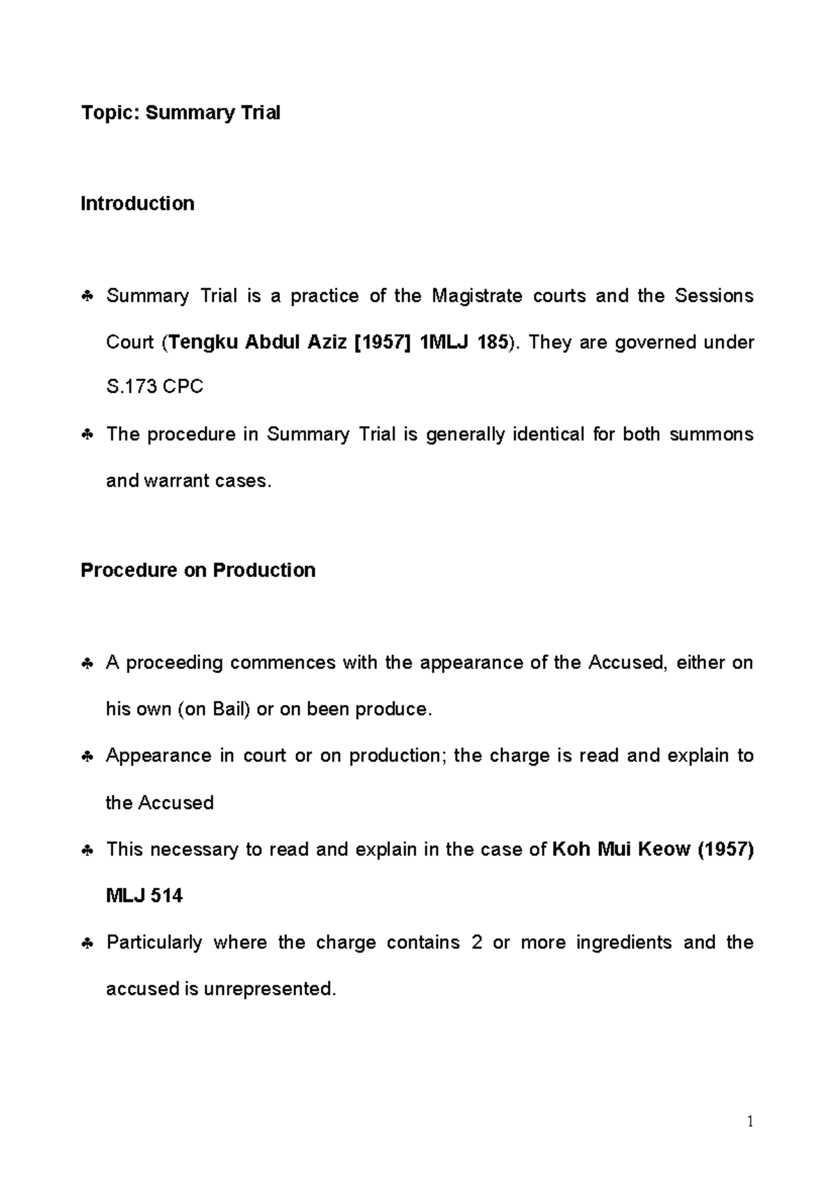 CPC 173: Summary Trial Procedures and Plea Acceptances Guide - Studocu