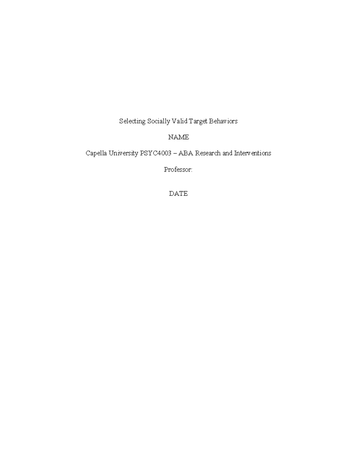 Selecting Socially Valid Target Behaviors - PSYC4003 Assignment - Studocu