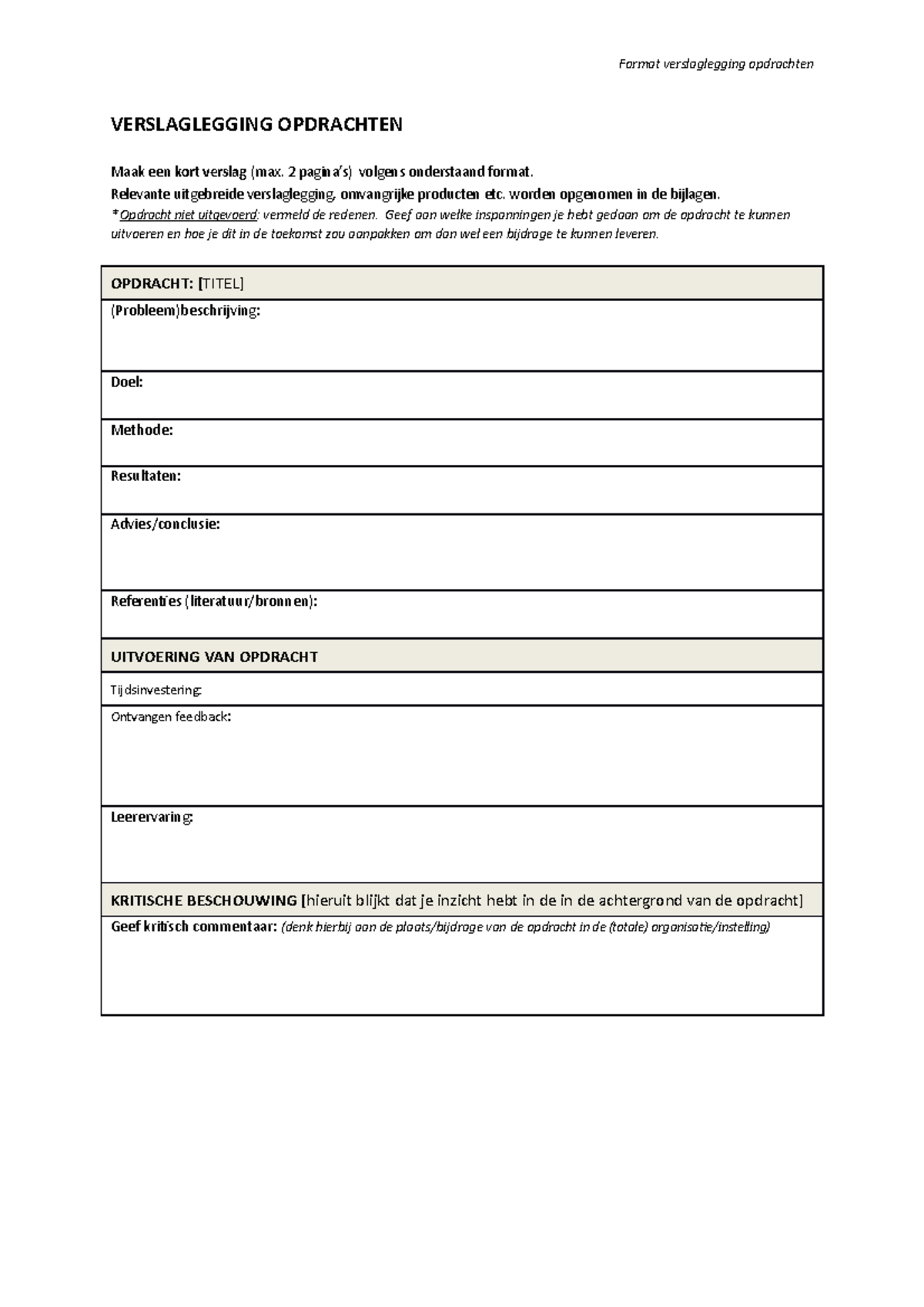 Verslaglegging Opdrachten Format en Richtlijnen voor Studenten ...