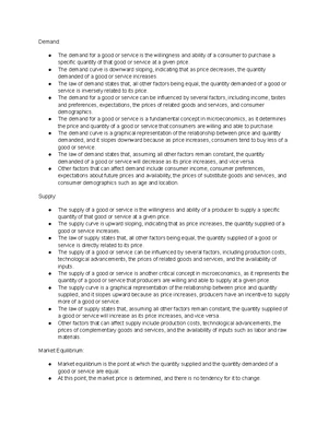 Demand and Supply - Study Notes & Assignments - Studocu