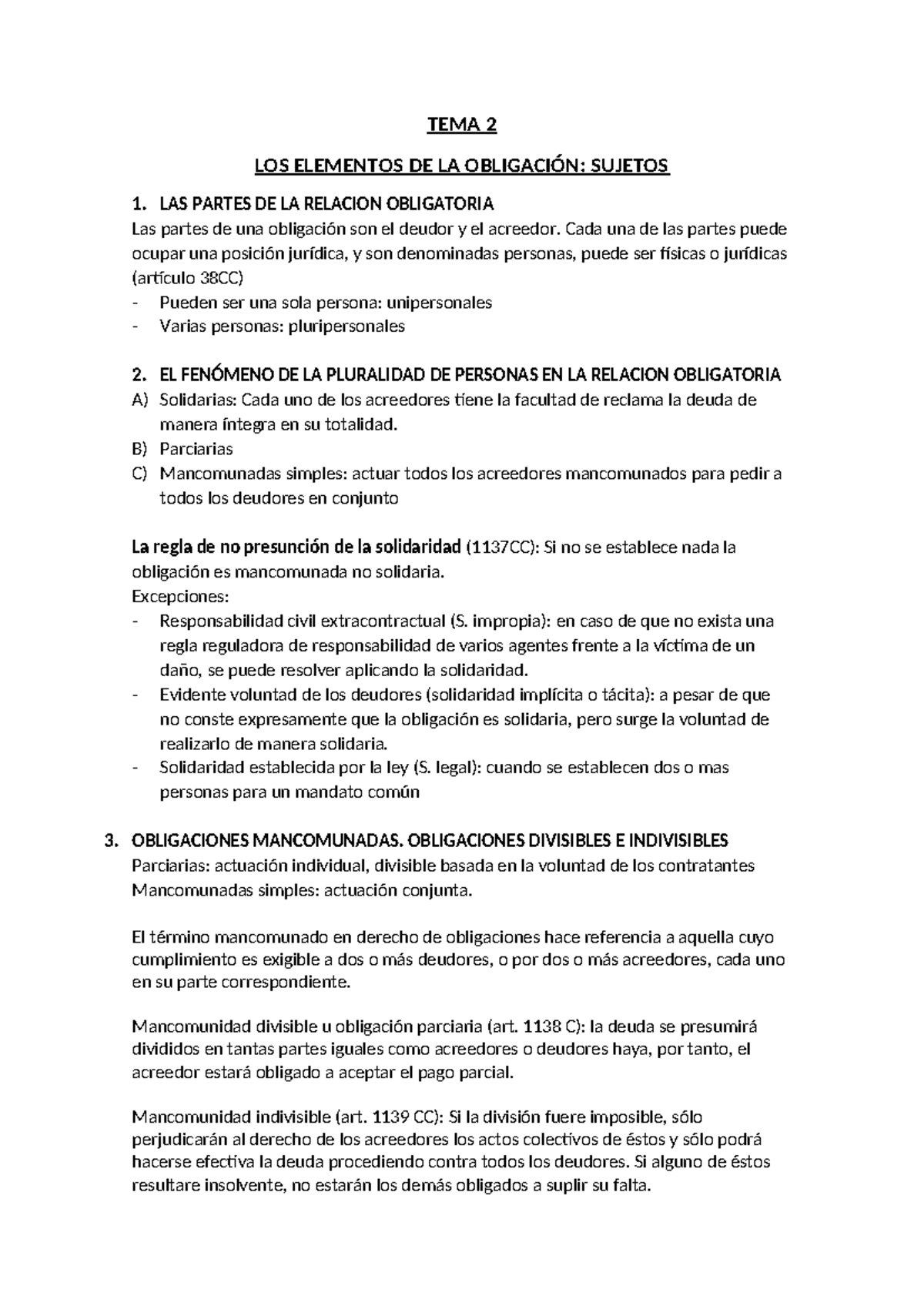 TEMA 2 - APUNTES SOBRE LOS ELEMENTOS DE LA OBLIGACIÓN - Studocu