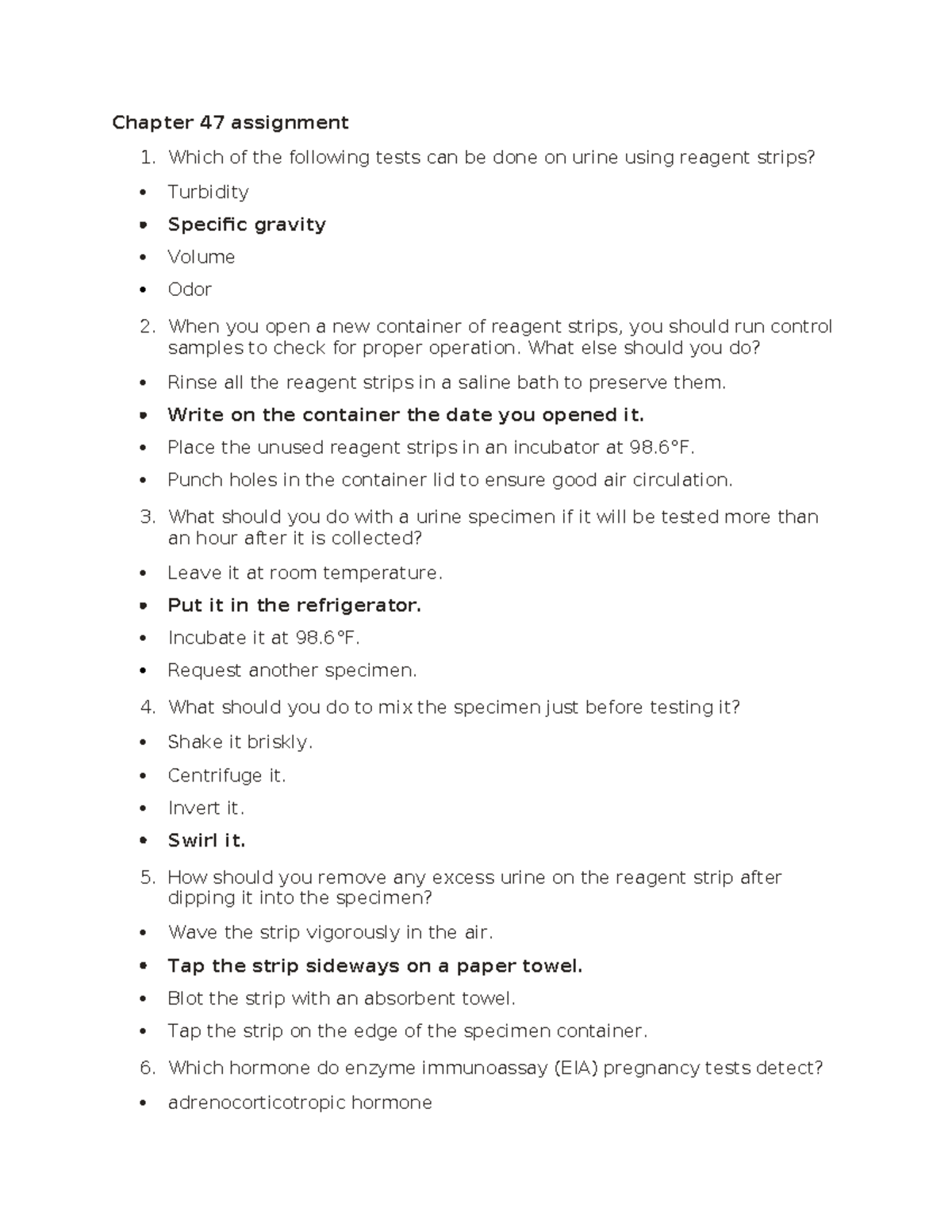 Chapter 47 Assignment: Urine Testing Procedures and Guidelines - Studocu