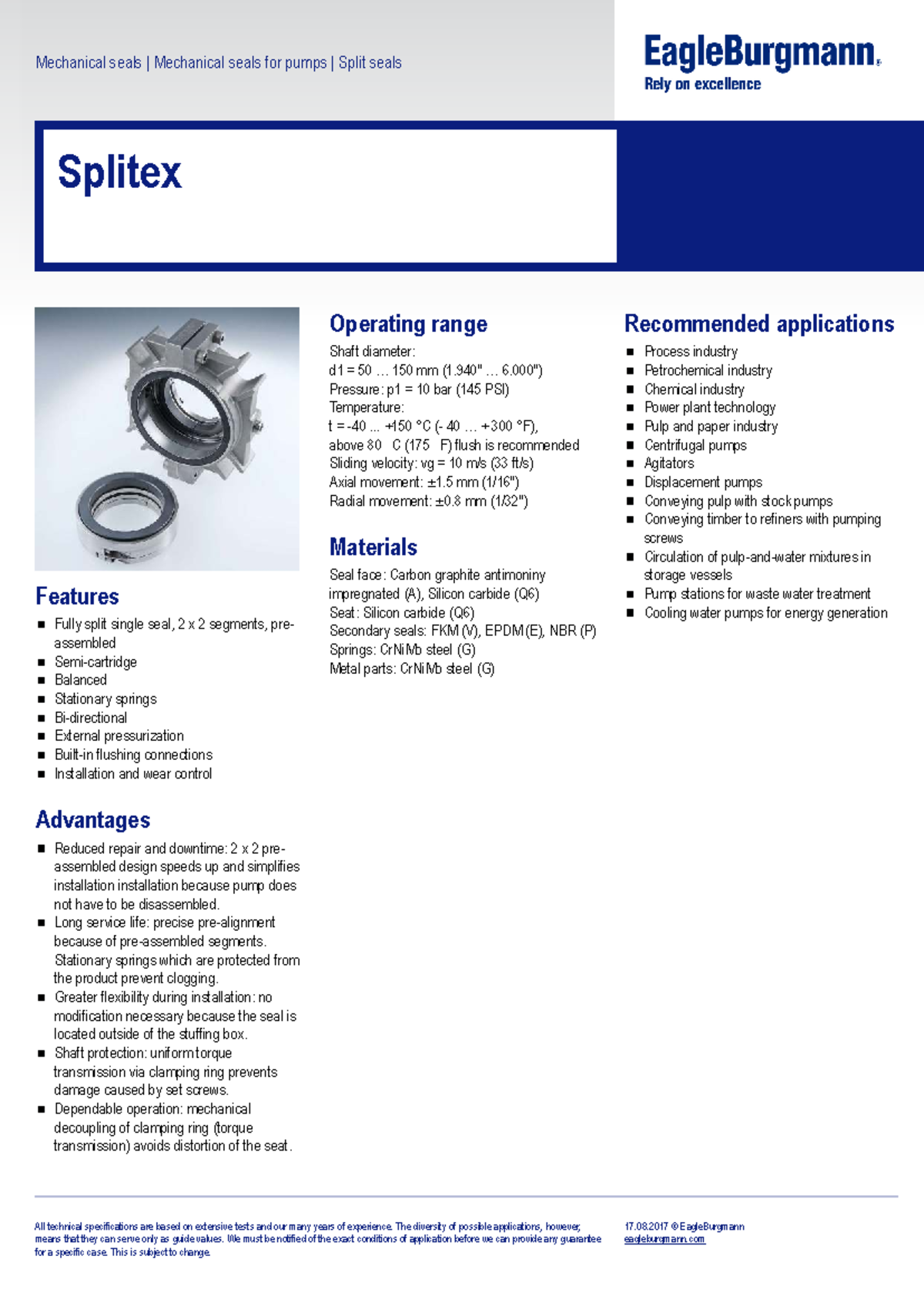 Mechanical Seals for Pumps: Splitex Overview and Specifications - Studocu