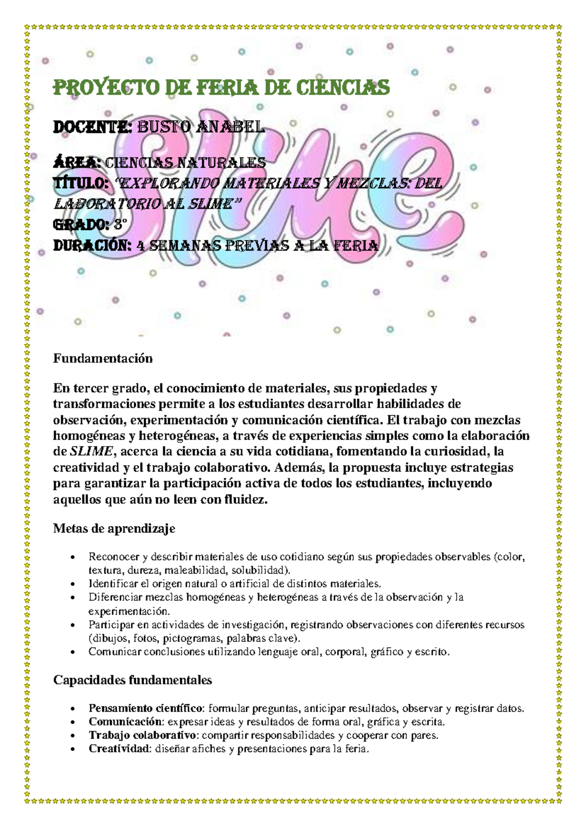 Proyecto de Feria de Ciencias: Materiales y Mezclas en 3er Grado - Document Preview