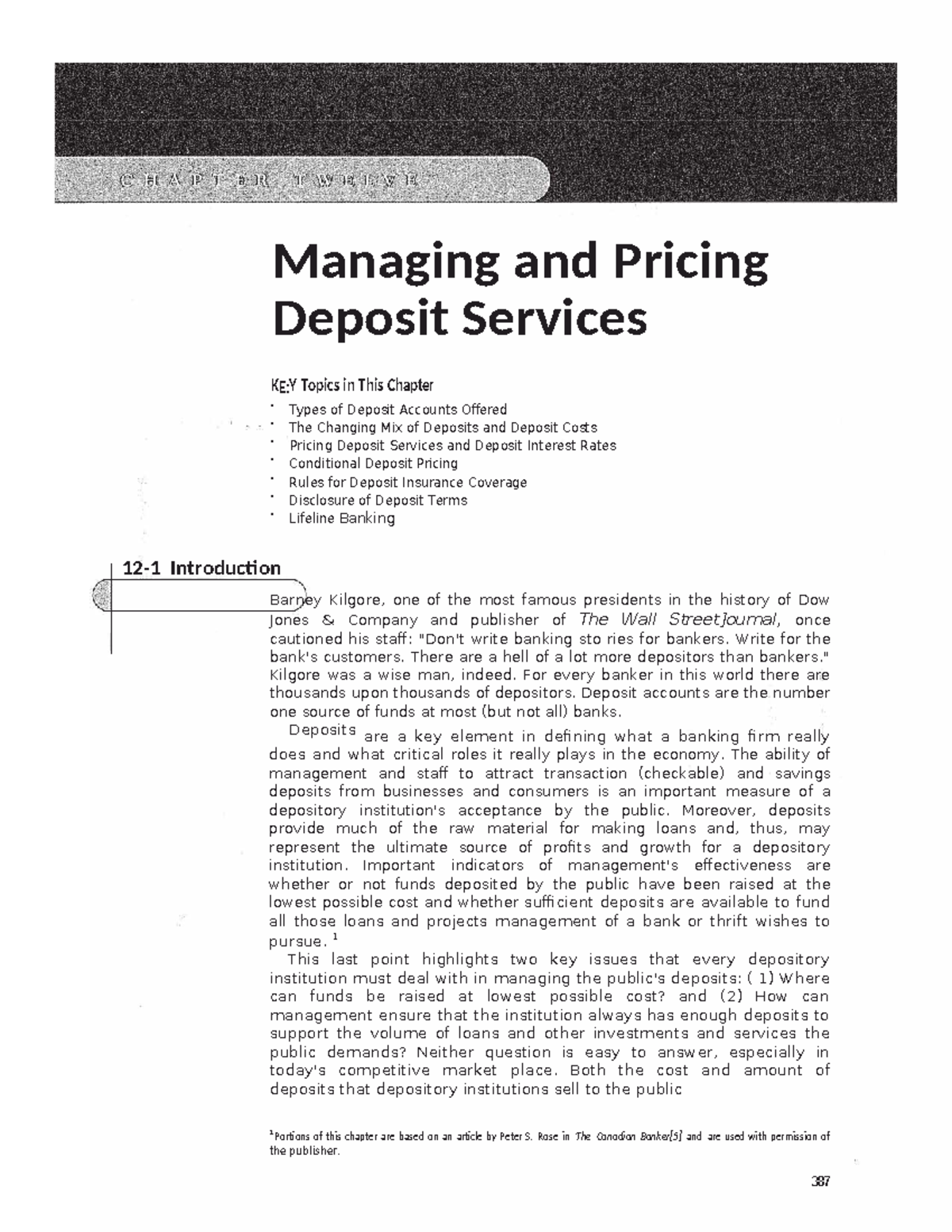 Chapter 12: Managing & Pricing Deposit Services (FIN 301) - Studocu