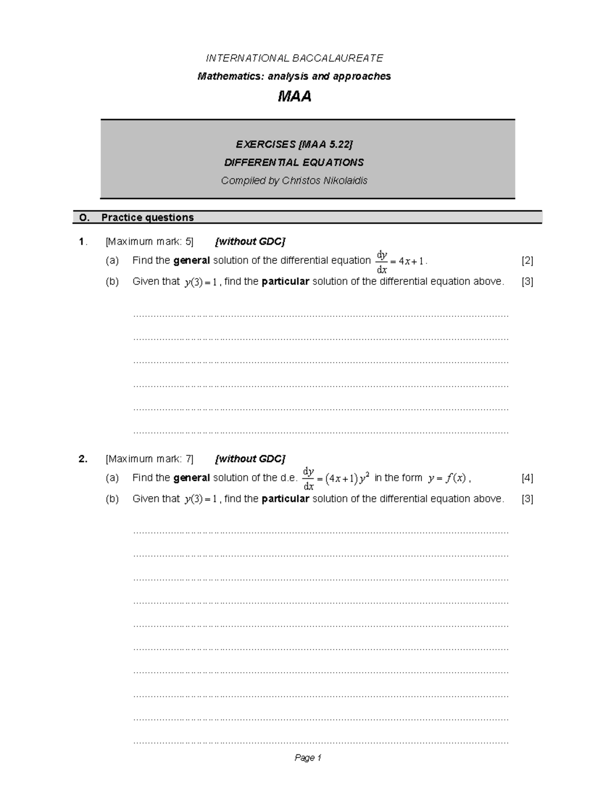 MAA 5.22 Differential Equations Practice Exercises and Solutions - Studocu