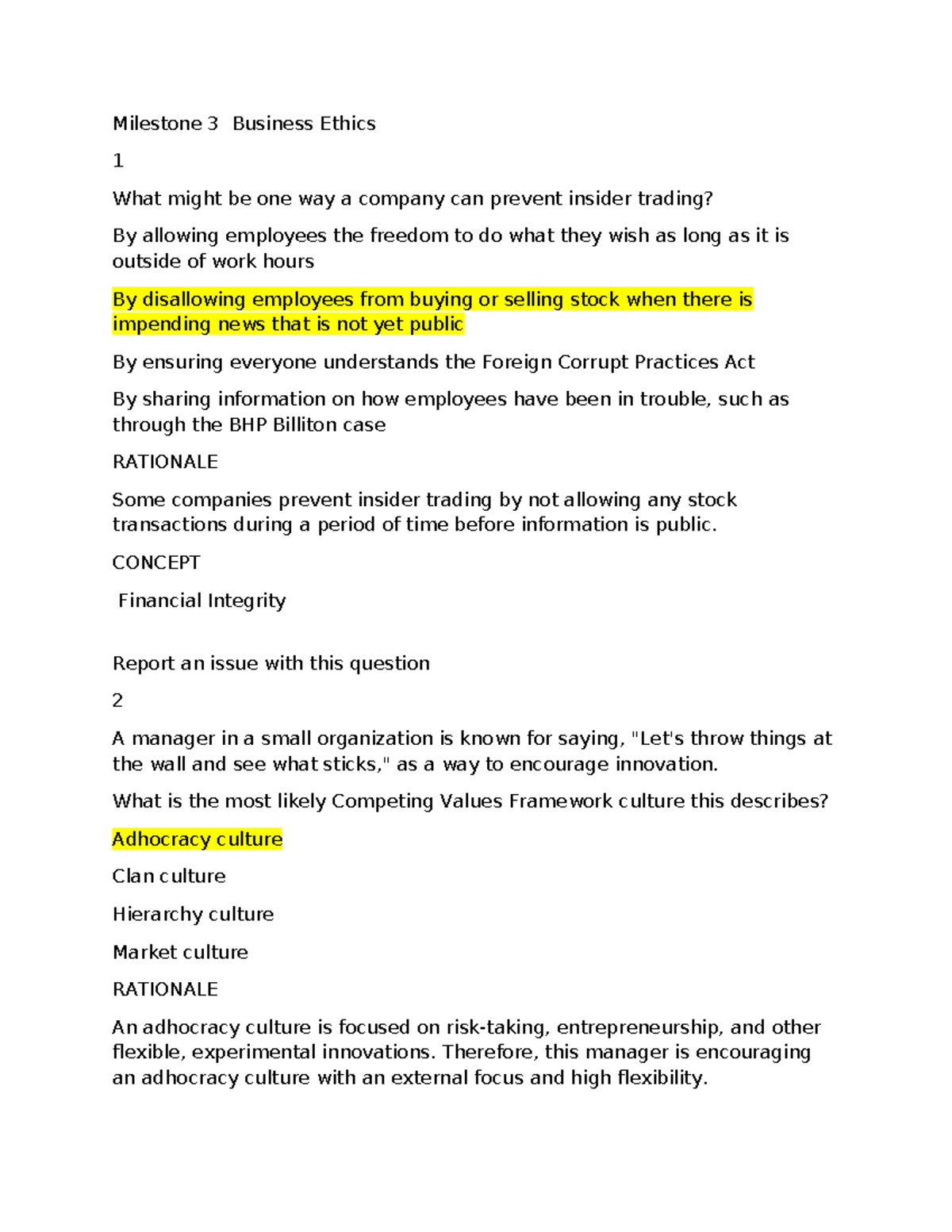 BUS 301 - Milestone 3: Key Concepts in Business Ethics and Culture ...