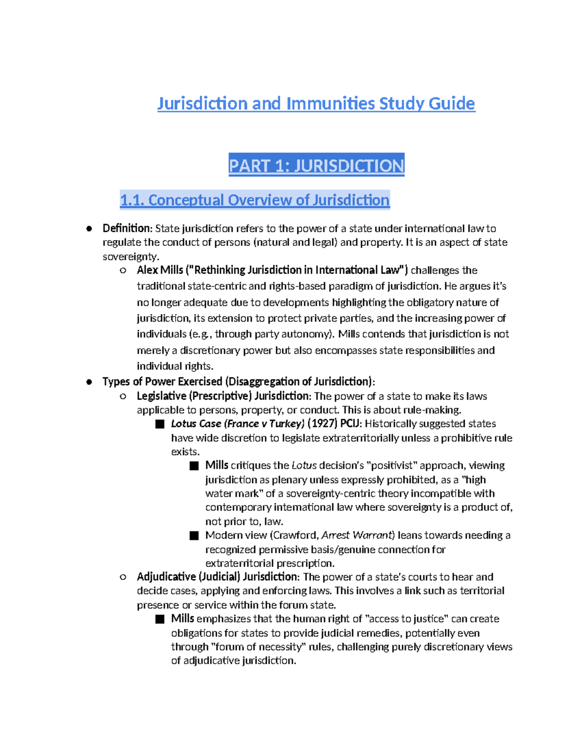 Jurisdiction and Immunities Study Guide: Key Concepts and Cases - Studocu
