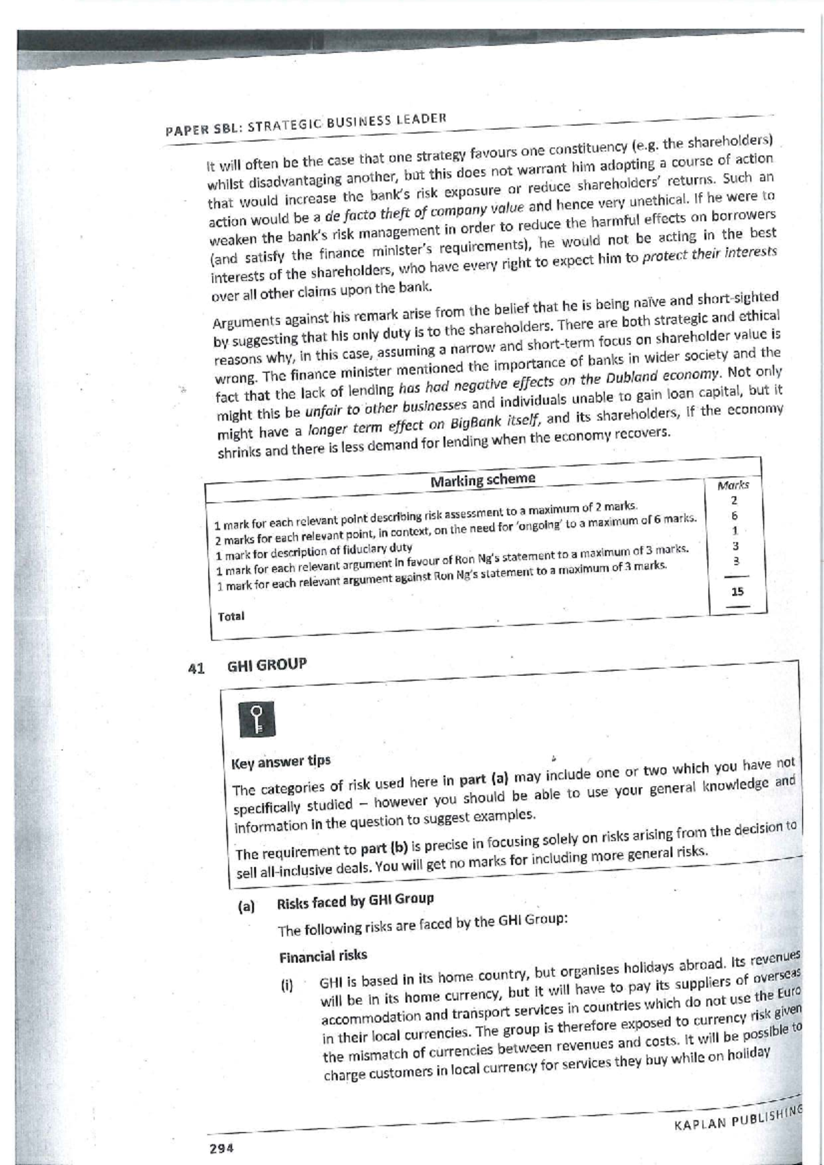 PAPER SBL: STRATEGIC BUSINESS LEADER - Case Study on Risk Management ...