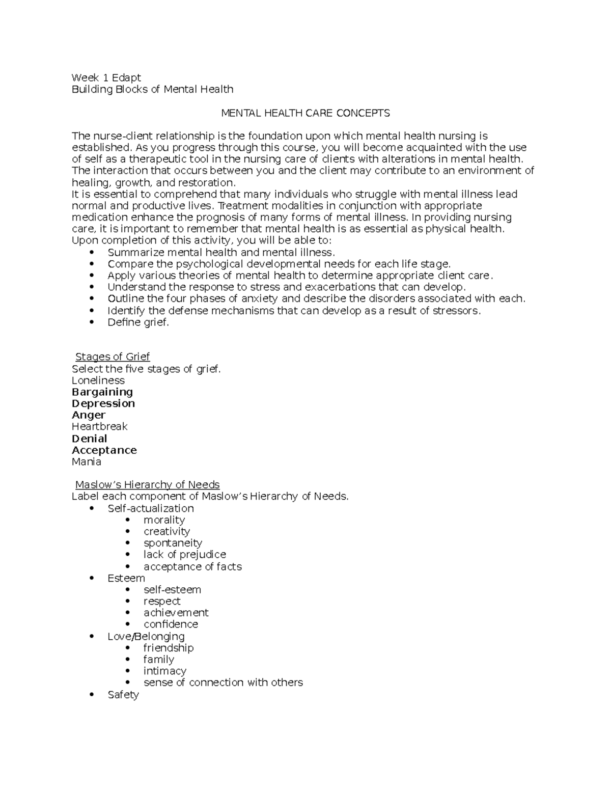 EDAPT 101: Week 1 Mental Health Nursing Study Notes - Studocu