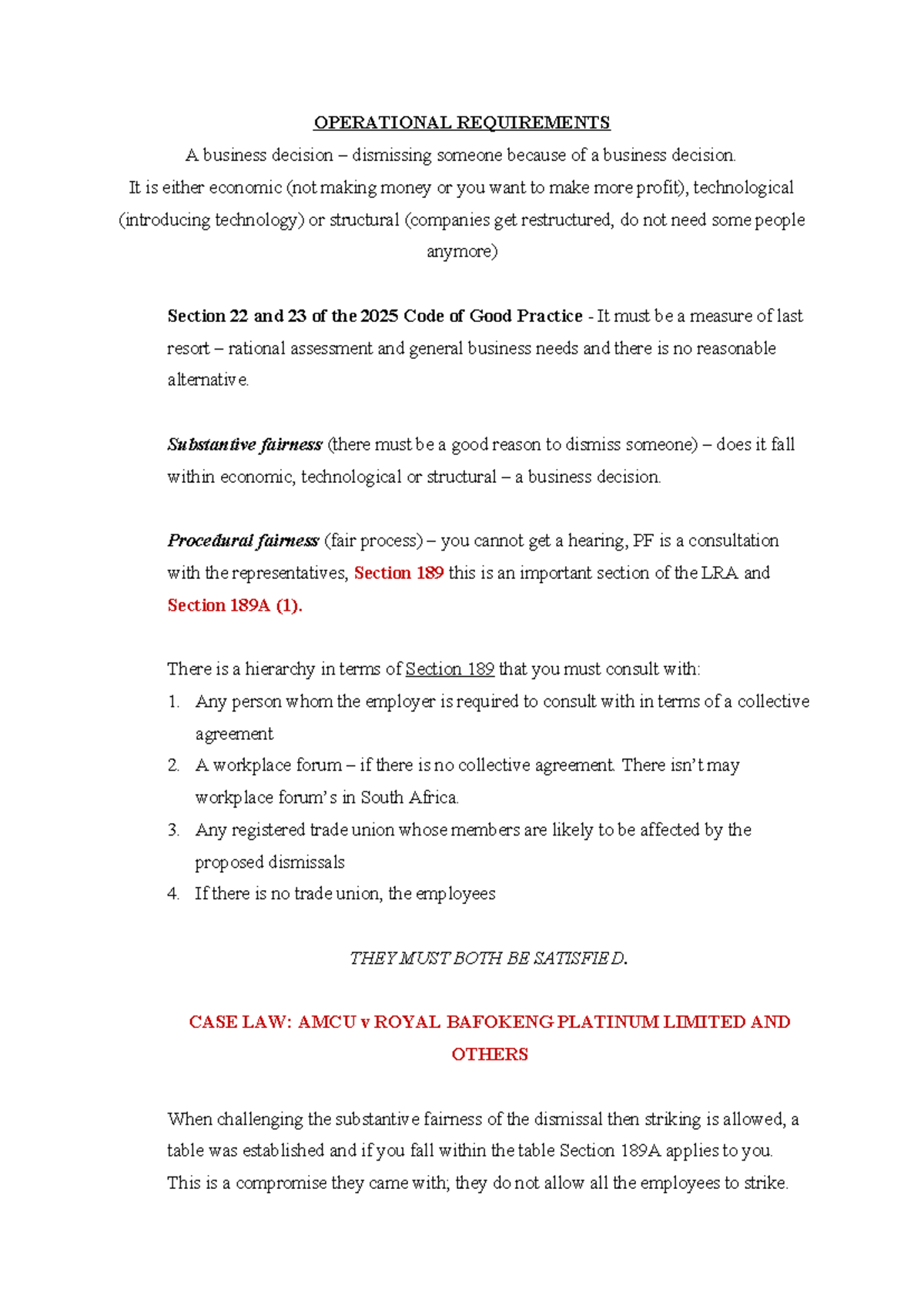 Operational Requirements: Dismissal Criteria & Fairness (LRA Sec 22-23 ...