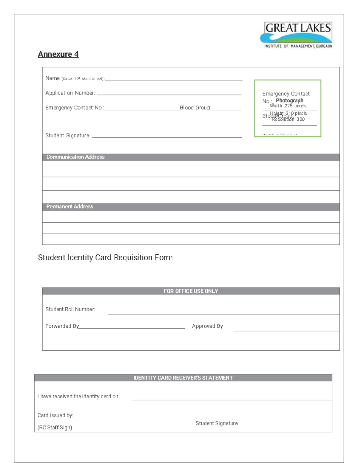 Annexure 4 Student ID Card Form - Emergency Contact No.: Blood-Group ...