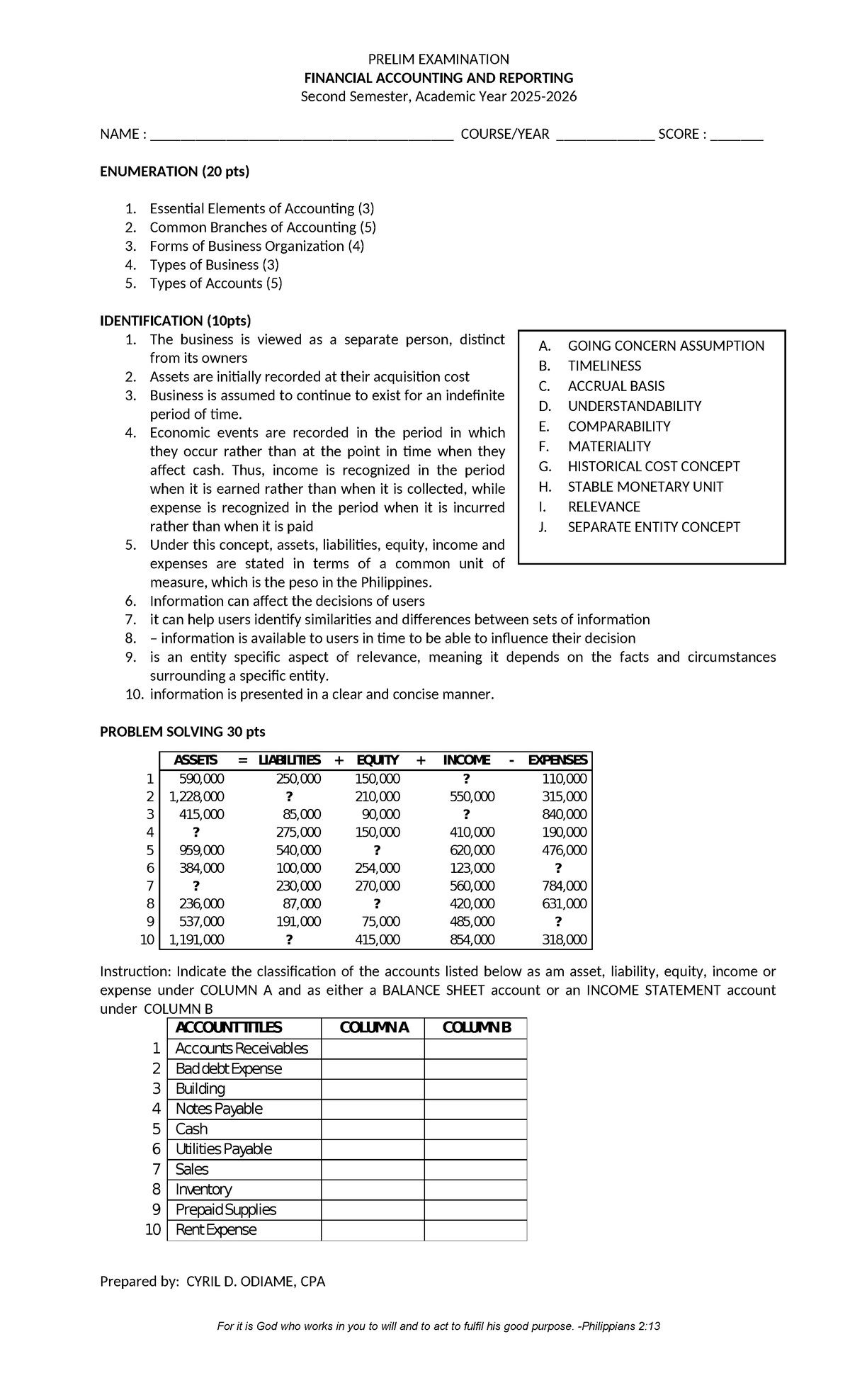 Prelim Exam - Financial Accounting & Reporting (FAR) 1st Sem - Studocu