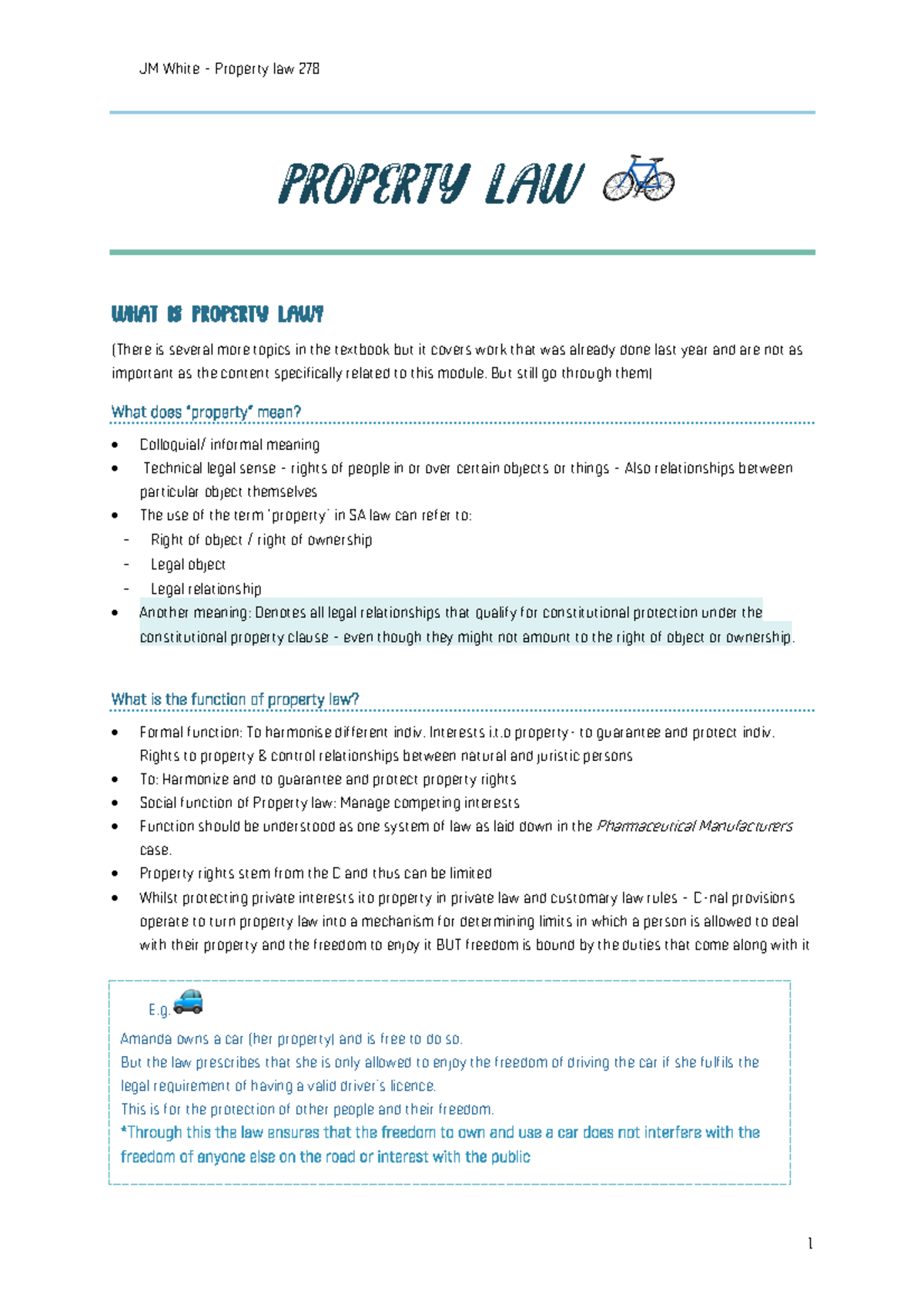 Property Law 278 - Class Notes Summaries and Legal Concepts - Studocu