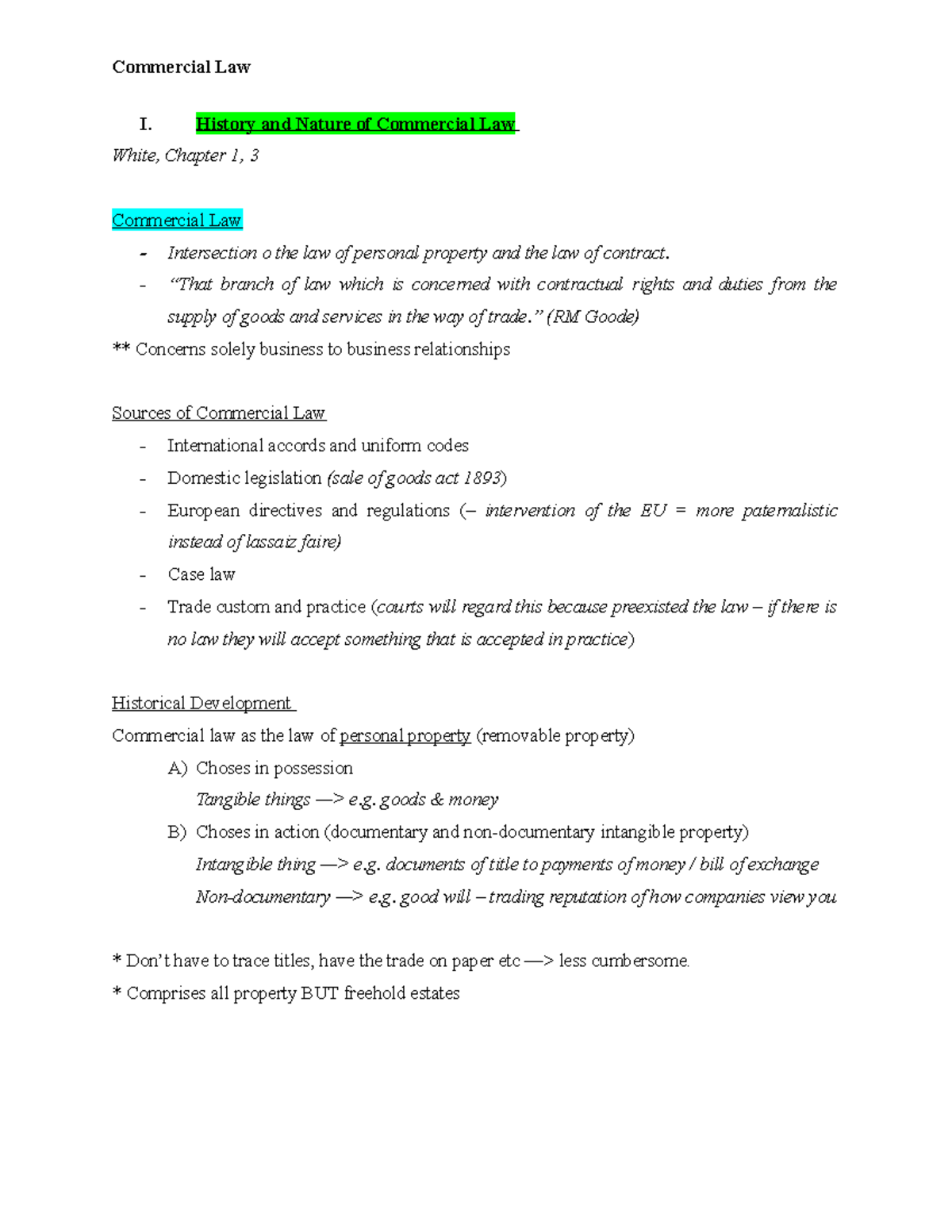 Commercial Law Lecture Notes: Historical and Legal Frameworks - Studocu