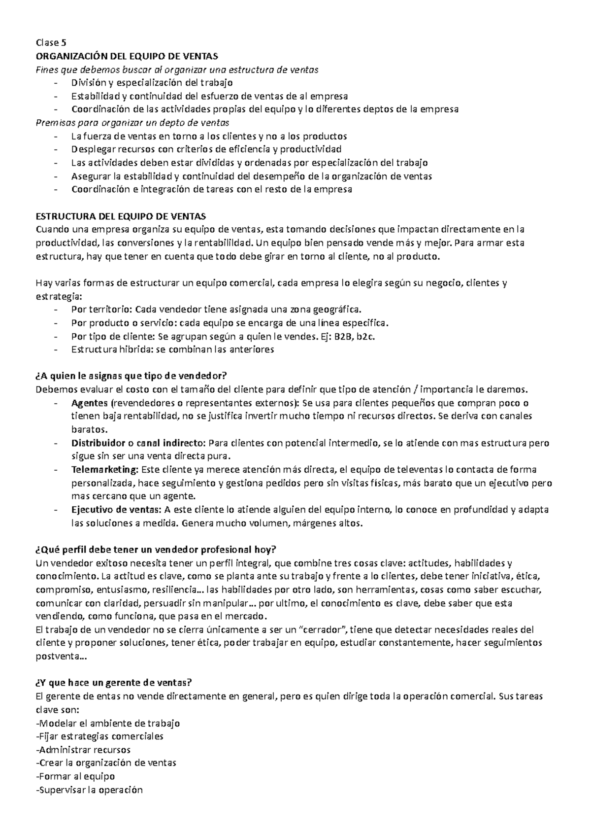 Gerencia de Ventas - Resumen Parcial 1: Estructura y Estrategias de ...