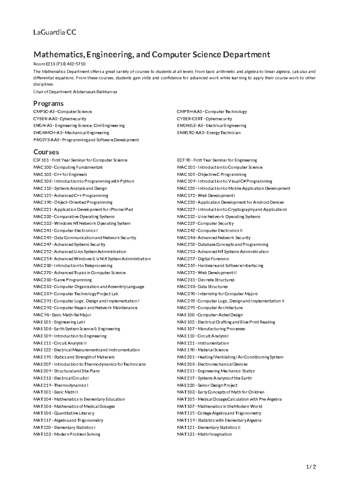 LaGuardia CC MATH LAG 2024 Course Overview and Offerings - Studocu