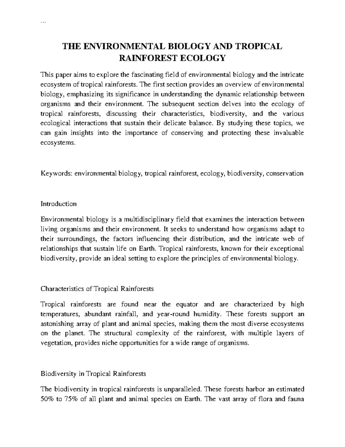 Environmental Biology & Tropical Rainforest Ecology Overview - Studocu