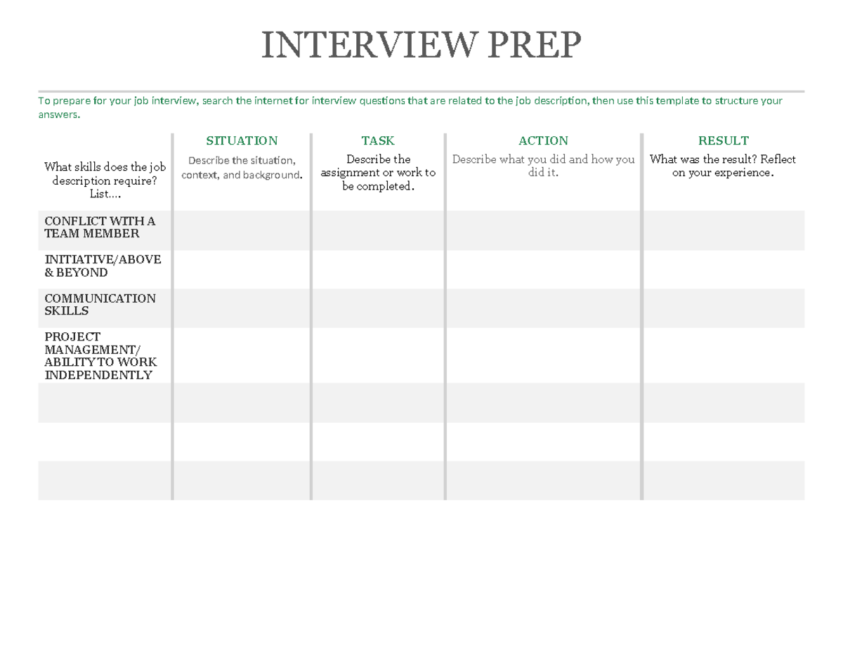STAR-Worksheet - interview notes - INTERVIEW PREP To prepare for your ...