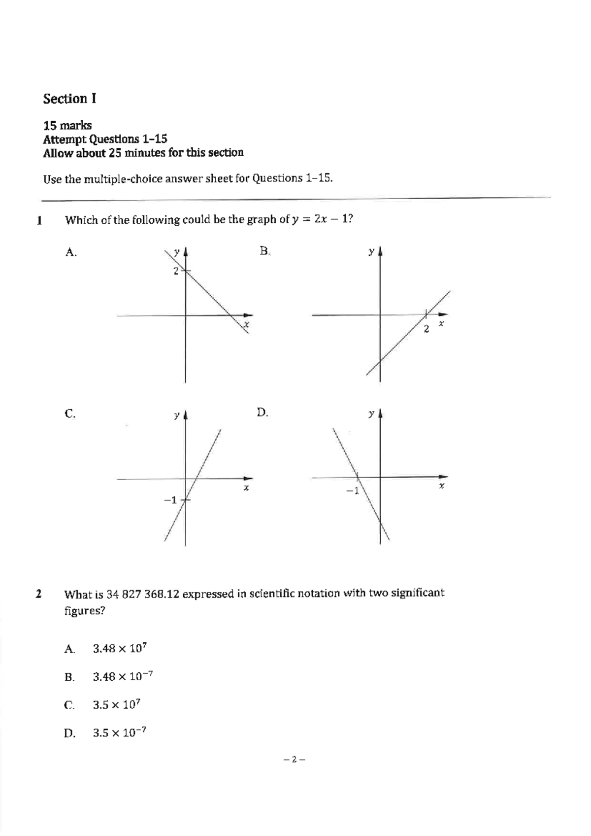 Math Standard Practice Paper: Section I Questions and Solutions - Studocu