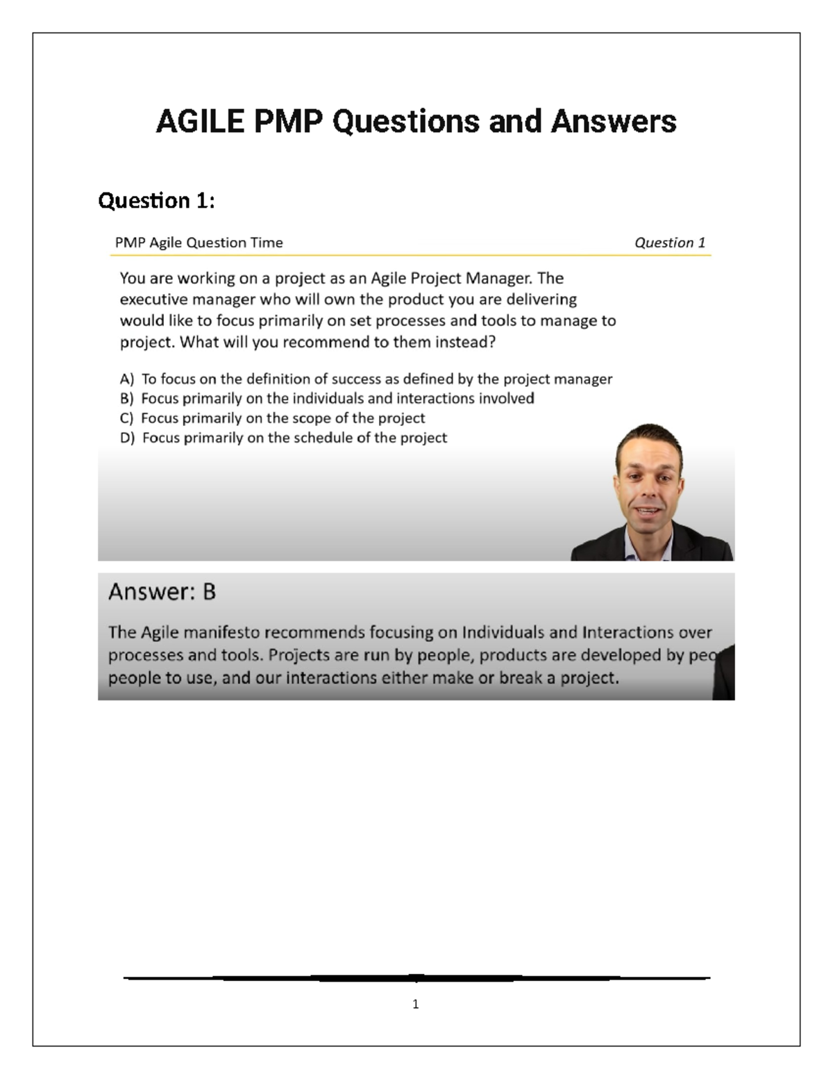 AGILE PMP Q&A: Key Questions & Answers for Exam Prep - Studocu