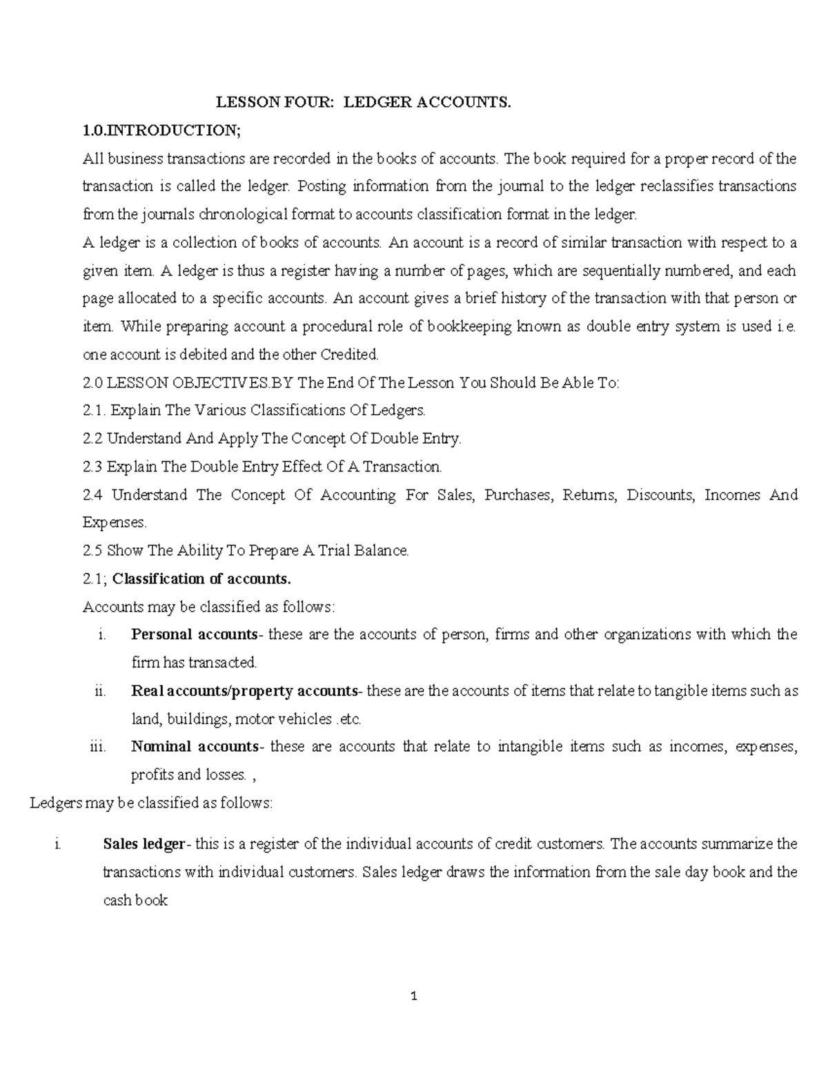 Bac 100 Lesson 4: Understanding Ledger Accounts and Double Entry - Studocu